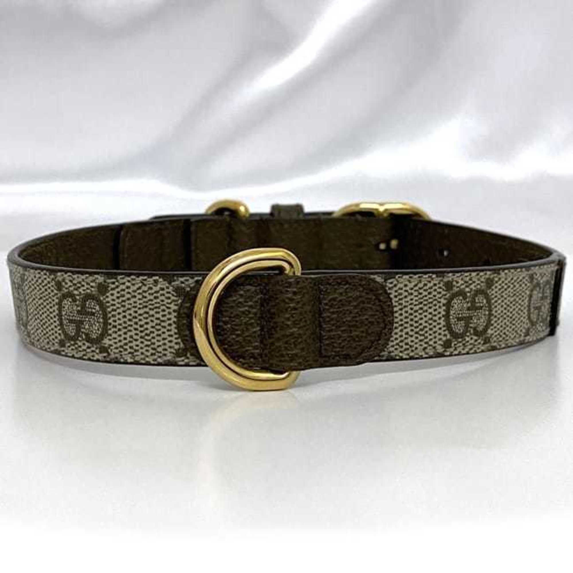 Gucci Collar ec-21238 Beige Brown Interlocking 692943 PVC Leather GUCCI Pet Supplies Dog GG Adjustable Size