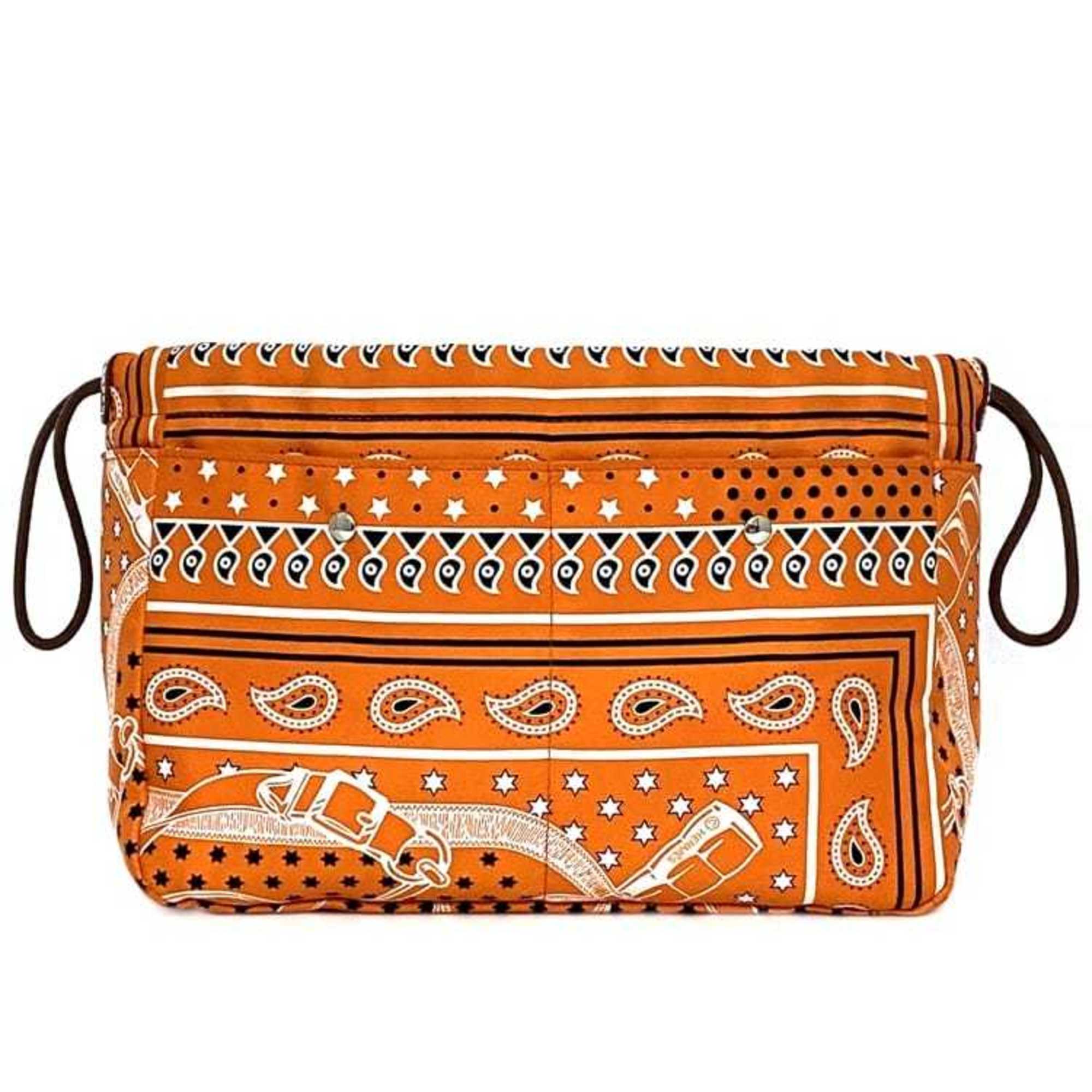 Hermes Pouch Foorby 25 f-21327 Orange Bag-in-bag Silk X-stamped HERMES Bandana pattern Bag organization Storage bag Tote Women's Men's