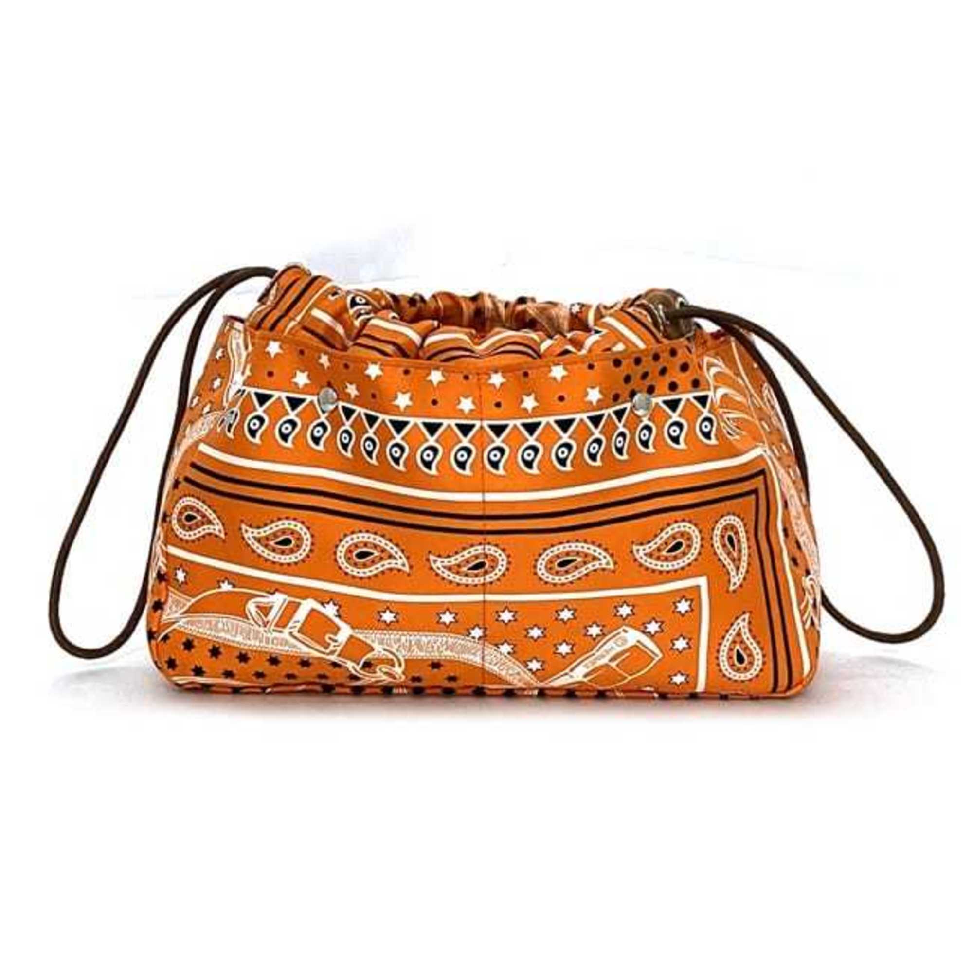 Hermes Pouch Foorby 25 f-21327 Orange Bag-in-bag Silk X-stamped HERMES Bandana pattern Bag organization Storage bag Tote Women's Men's