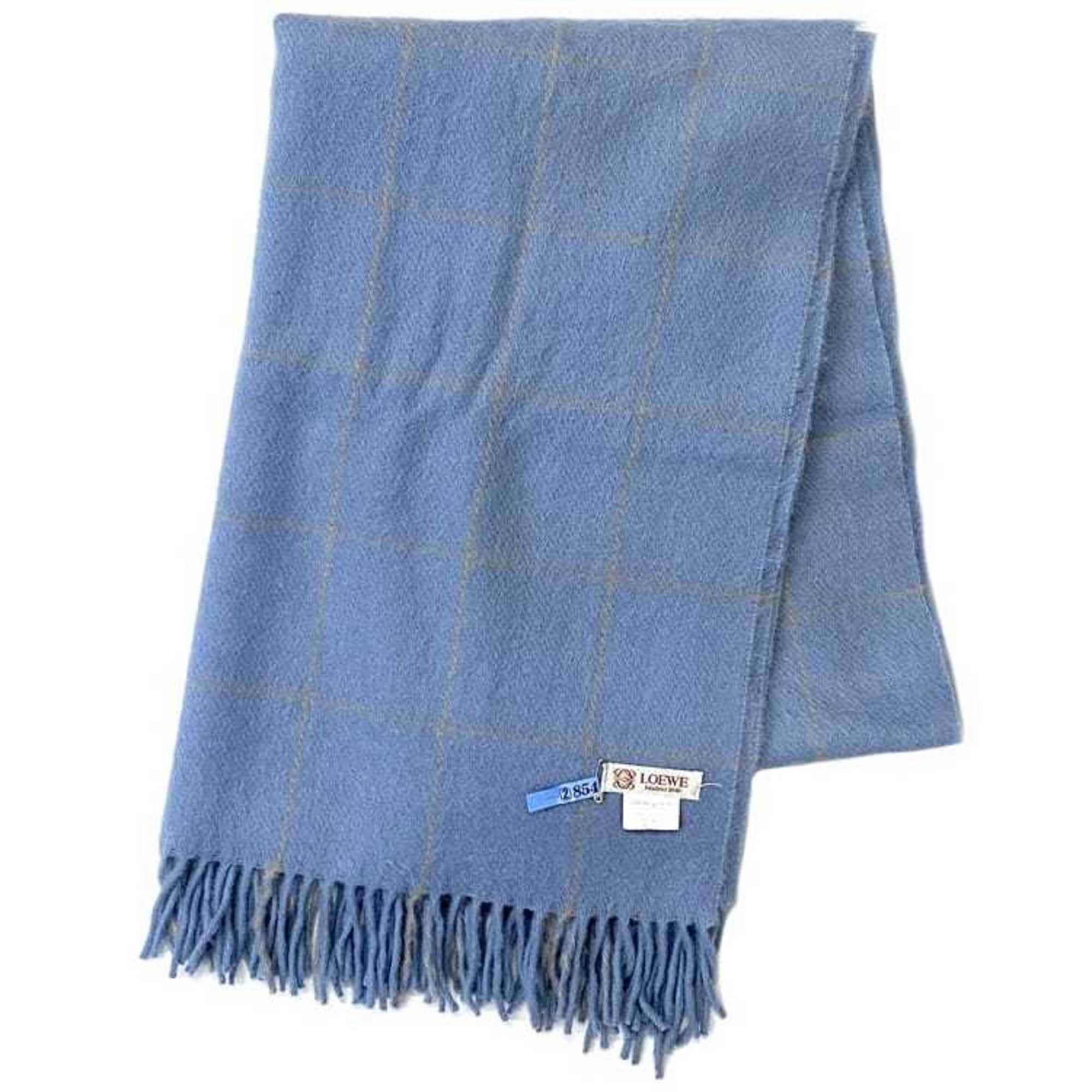 LOEWE Scarf ec-21134 Light Blue Check Cashgora 60% Wool 40% Stole Women's