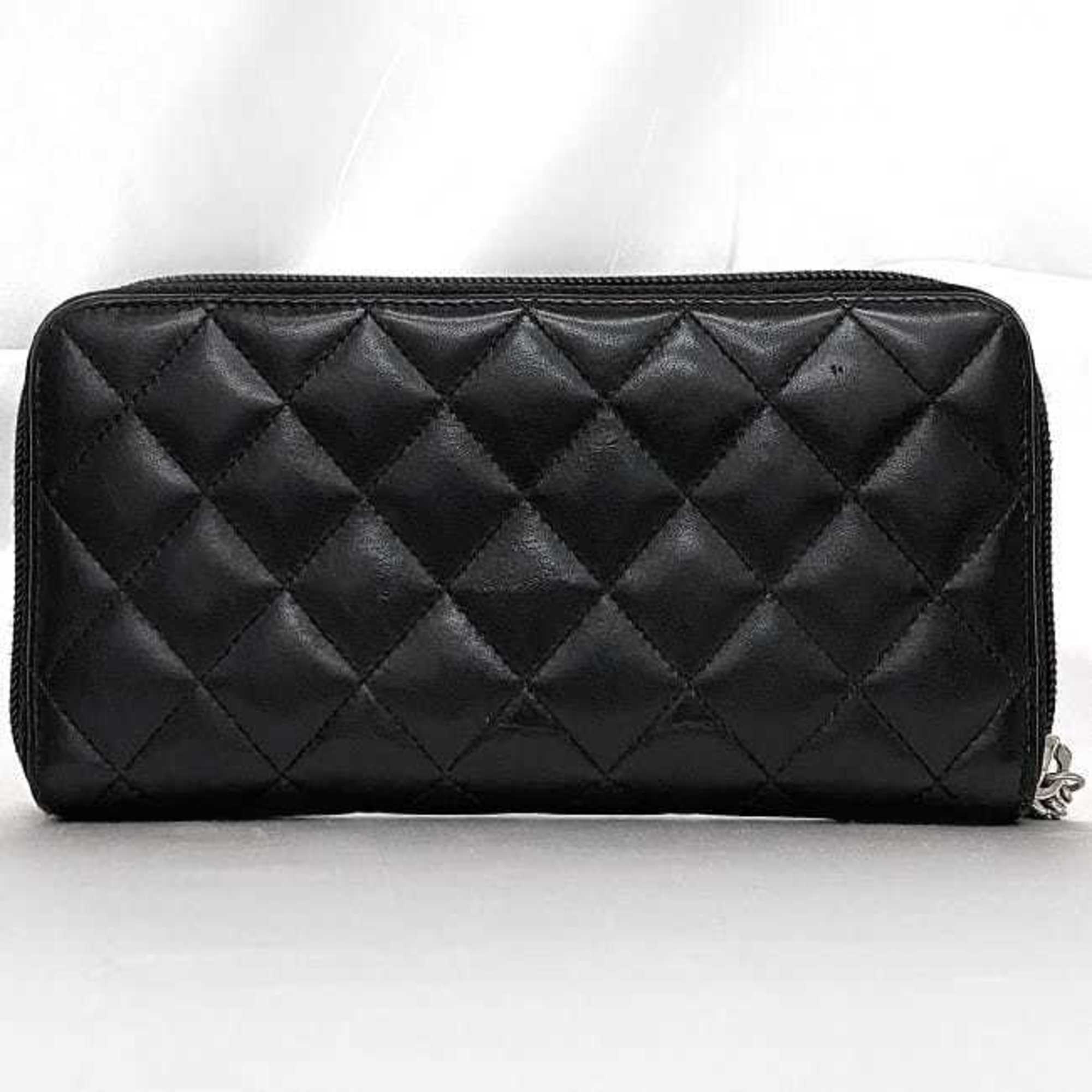 Chanel Round Long Wallet f-21276 Black Cambon A50078 Lambskin 15 Series CHANEL Coco Mark Quilting Women's Men's