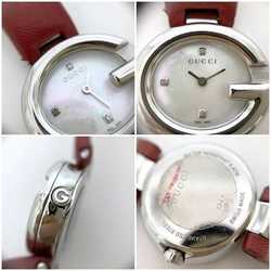 Gucci Watch f-21226 Shell Silver Red G Balloon 134.5 Double SS Leather Quartz 1432**** GUCCI 3P Stone Battery Women's Vivid