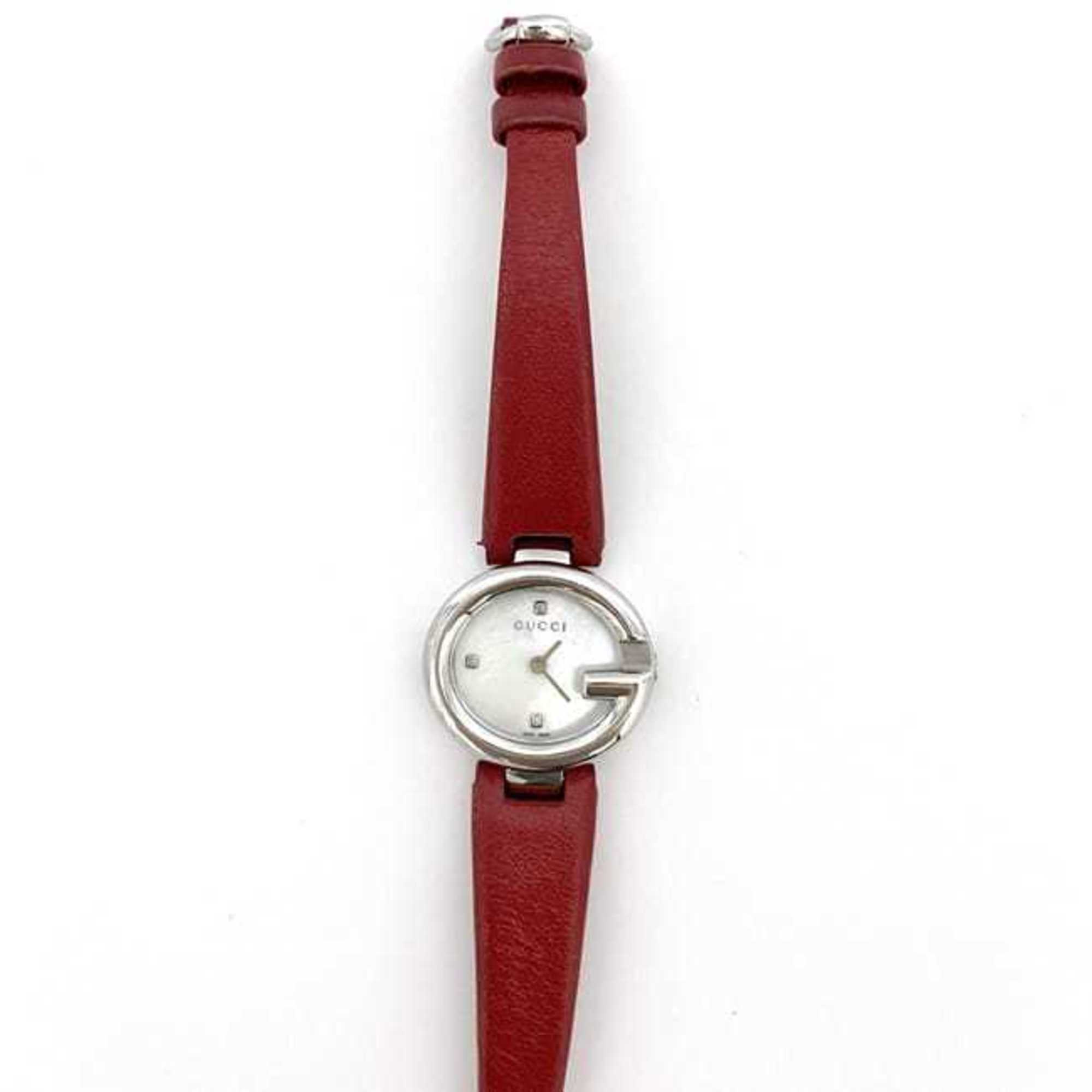 Gucci Watch f-21226 Shell Silver Red G Balloon 134.5 Double SS Leather Quartz 1432**** GUCCI 3P Stone Battery Women's Vivid