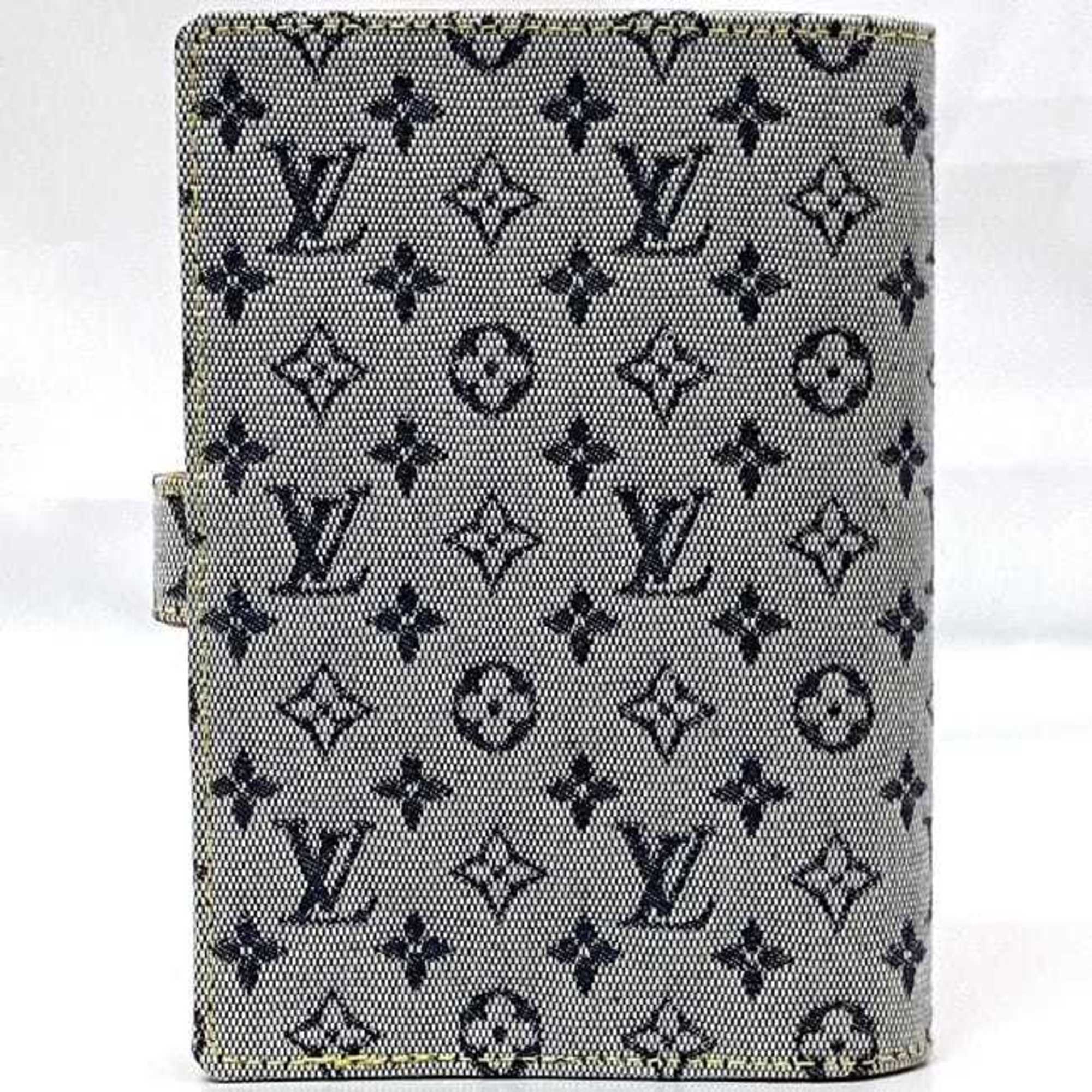 Louis Vuitton Notebook Cover Agenda PM ec-21111 Light Blue Monogram R20910 Canvas Leather CA1010 LOUIS VUITTON 6 Holes Schedule Planner Embroidery Unisex