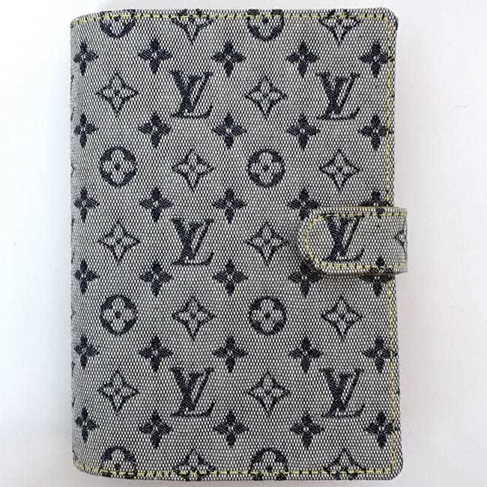 Louis Vuitton Notebook Cover Agenda PM ec-21111 Light Blue Monogram R20910 Canvas Leather CA1010 LOUIS VUITTON 6 Holes Schedule Planner Embroidery Unisex