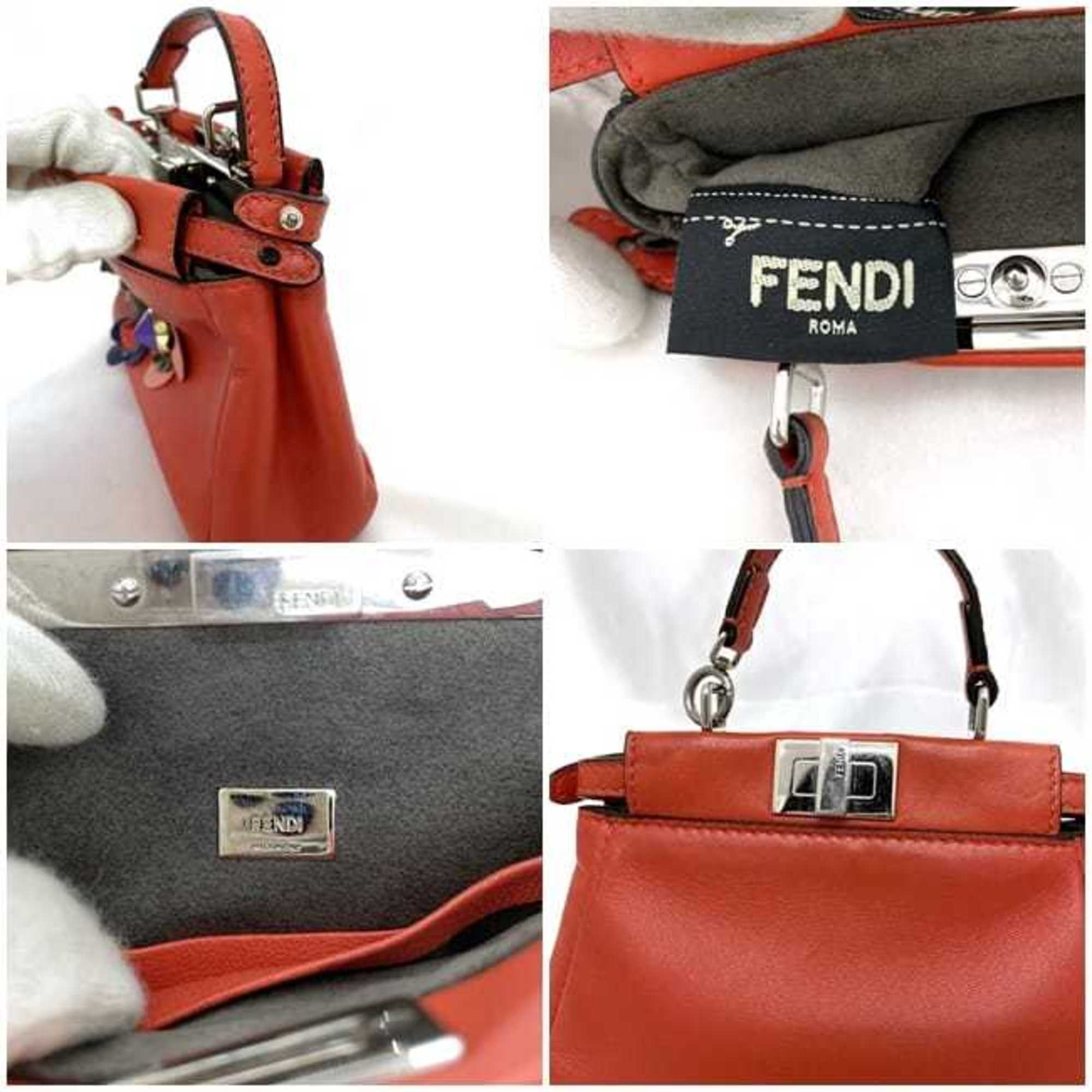 Fendi 2-way bag Micro Peekaboo f-21342 Red 8M0355 Bag Leather FENDI Flower Shoulder Women's Compact