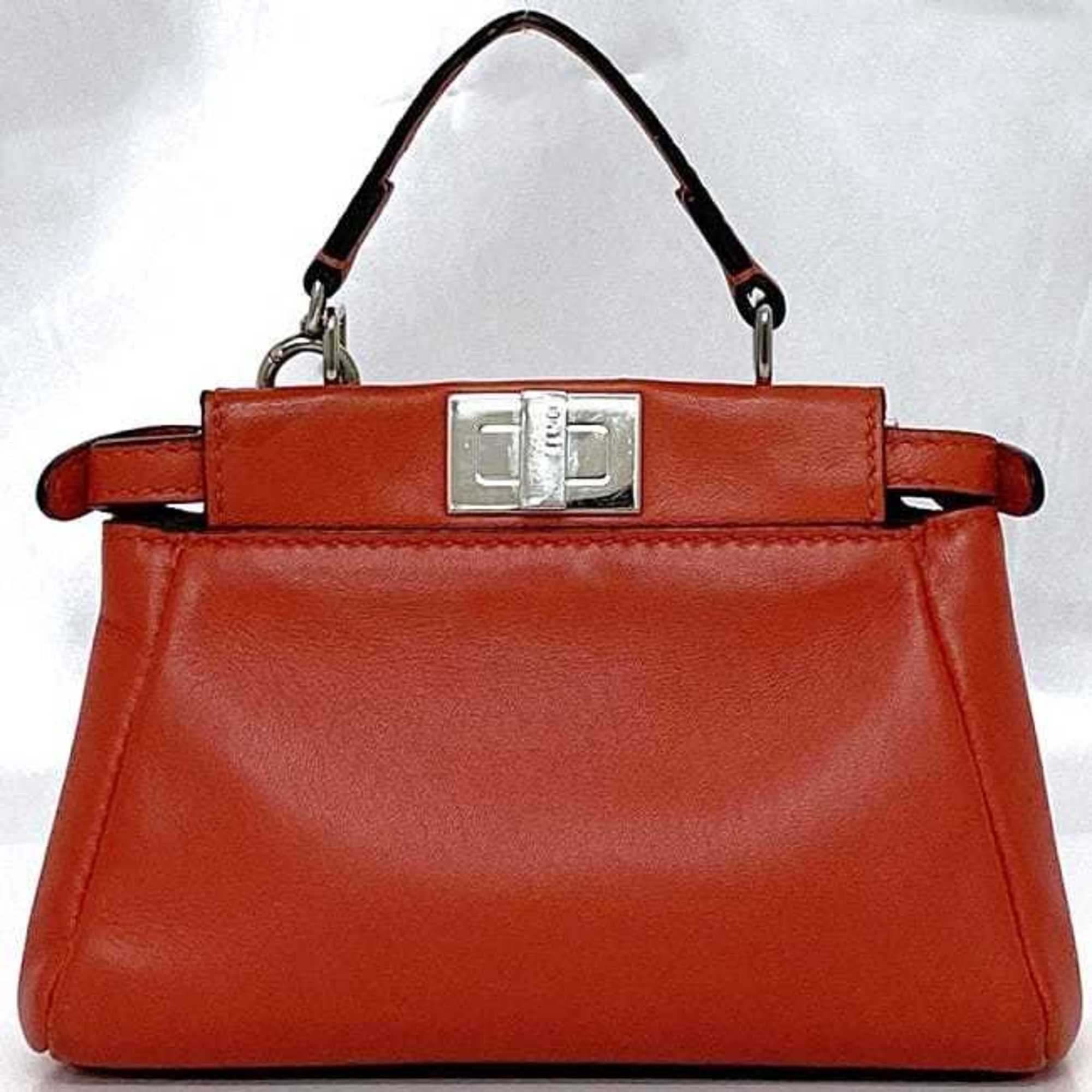 Fendi 2-way bag Micro Peekaboo f-21342 Red 8M0355 Bag Leather FENDI Flower Shoulder Women's Compact