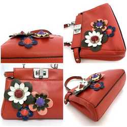 Fendi 2-way bag Micro Peekaboo f-21342 Red 8M0355 Bag Leather FENDI Flower Shoulder Women's Compact