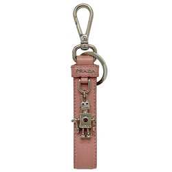 Prada Keychain ec-21283 Silver Pink Keyring Saffiano Leather Metal PRADA Robot Charm Strap Bag Women's