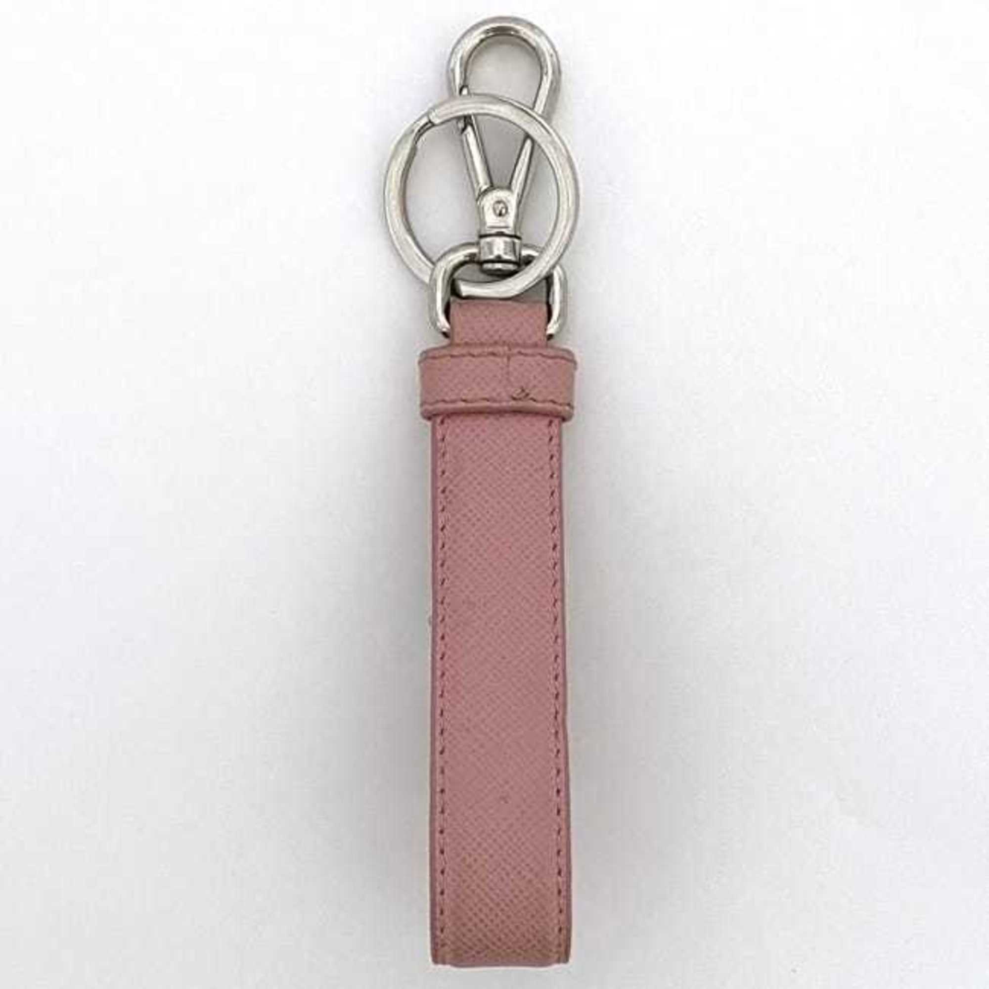 Prada Keychain ec-21283 Silver Pink Keyring Saffiano Leather Metal PRADA Robot Charm Strap Bag Women's