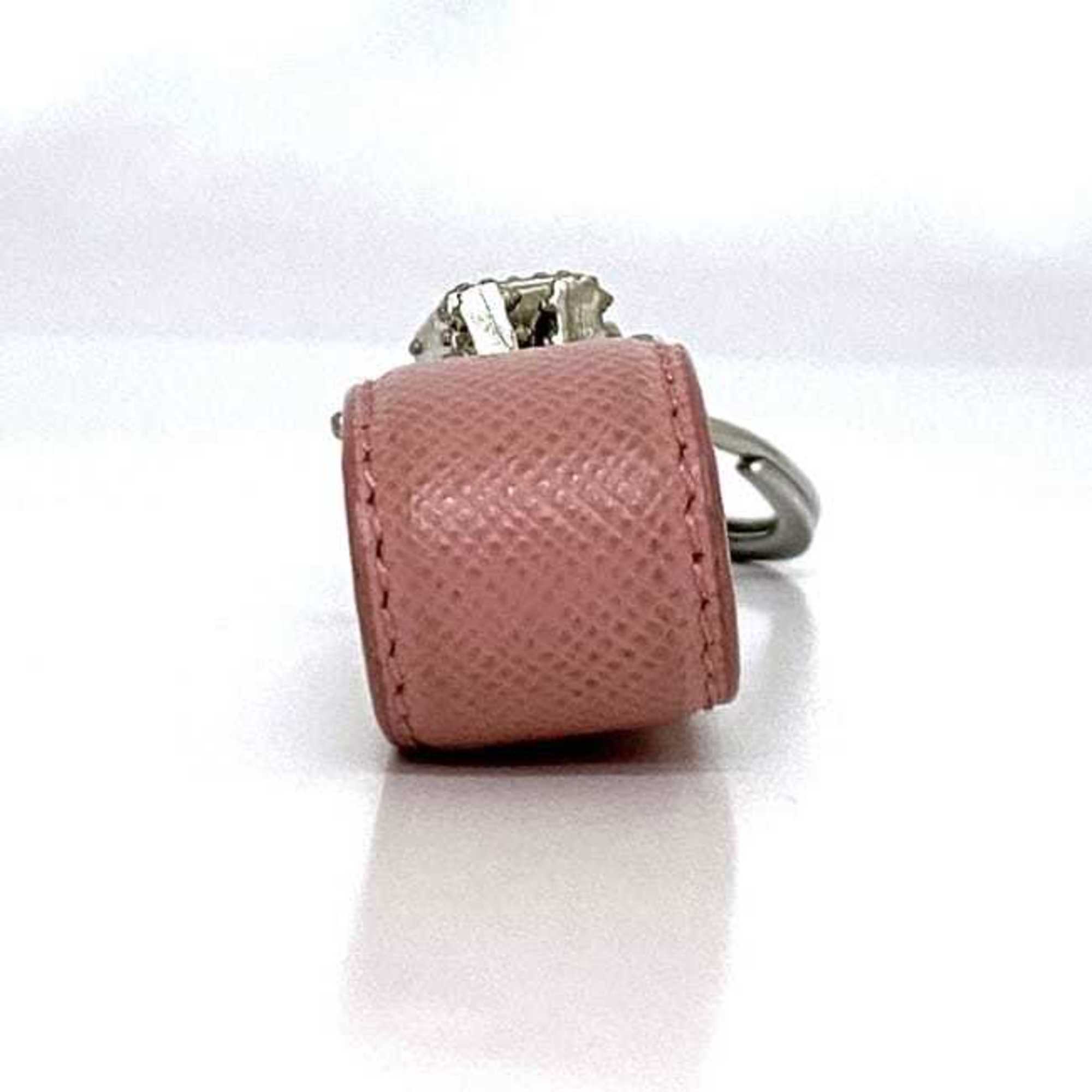 Prada Keychain ec-21283 Silver Pink Keyring Saffiano Leather Metal PRADA Robot Charm Strap Bag Women's