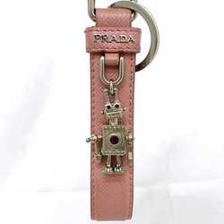 Prada Keychain ec-21283 Silver Pink Keyring Saffiano Leather Metal PRADA Robot Charm Strap Bag Women's