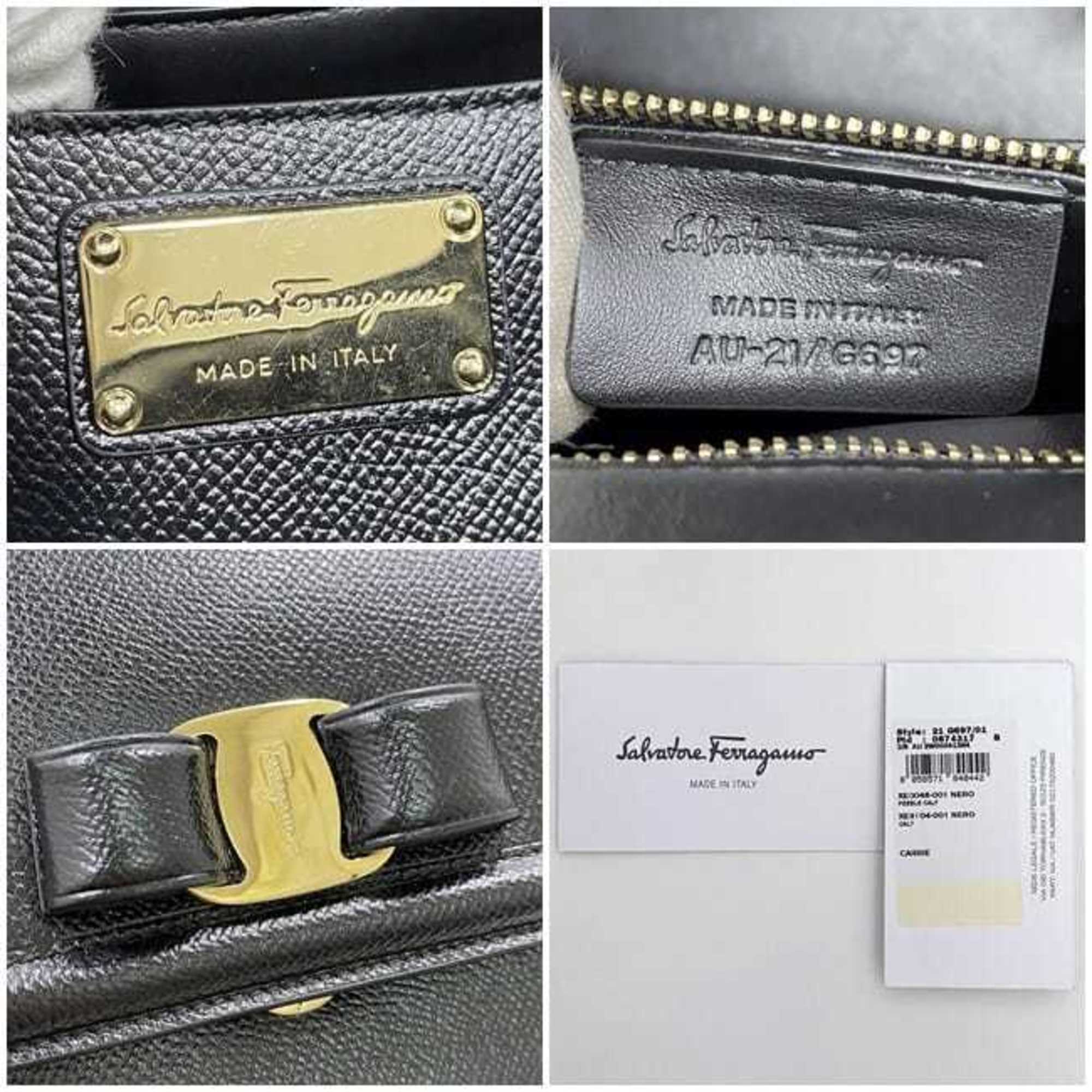 Salvatore Ferragamo 2way bag f-21290 Black Vara 21 G697 Shoulder Grain leather Ribbon flap handbag Chain