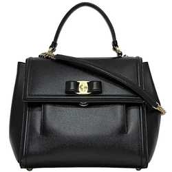 Salvatore Ferragamo 2way bag f-21290 Black Vara 21 G697 Shoulder Grain leather Ribbon flap handbag Chain