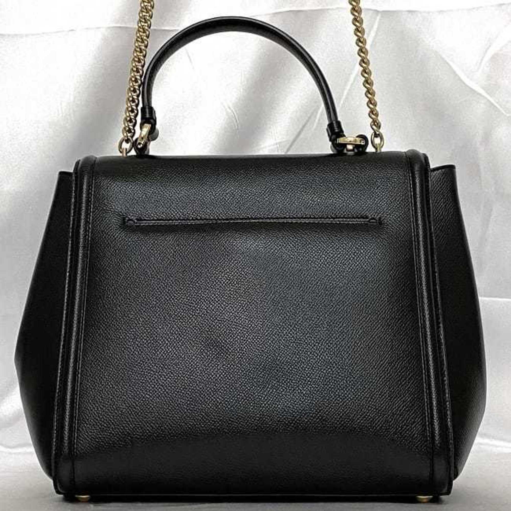 Salvatore Ferragamo 2way bag f-21290 Black Vara 21 G697 Shoulder Grain leather Ribbon flap handbag Chain