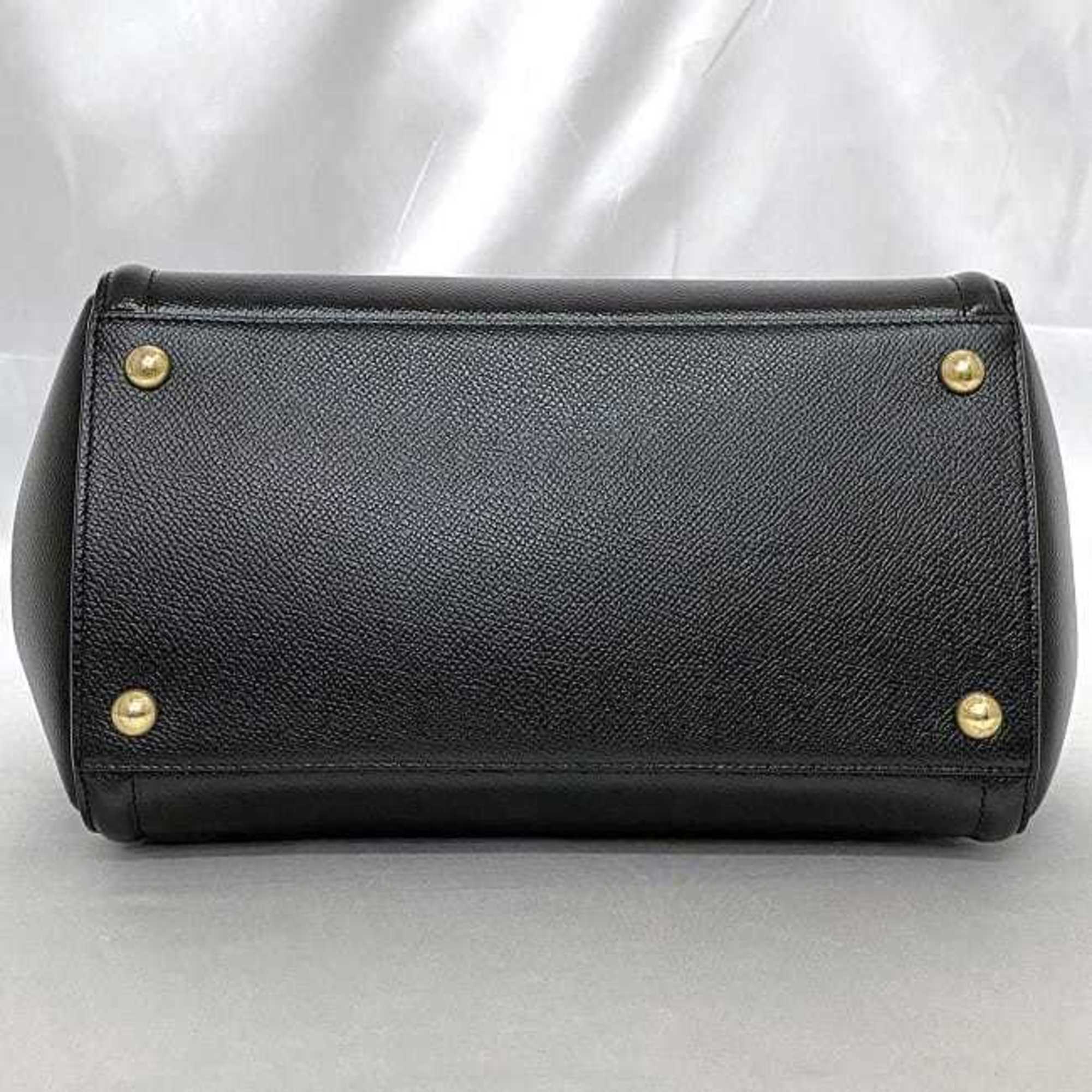 Salvatore Ferragamo 2way bag f-21290 Black Vara 21 G697 Shoulder Grain leather Ribbon flap handbag Chain