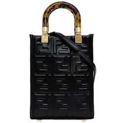 Fendi 2-way bag Sunshine f-21250 Black Tortoiseshell 8BS051 Leather FENDI FF Embossed Women's Compact