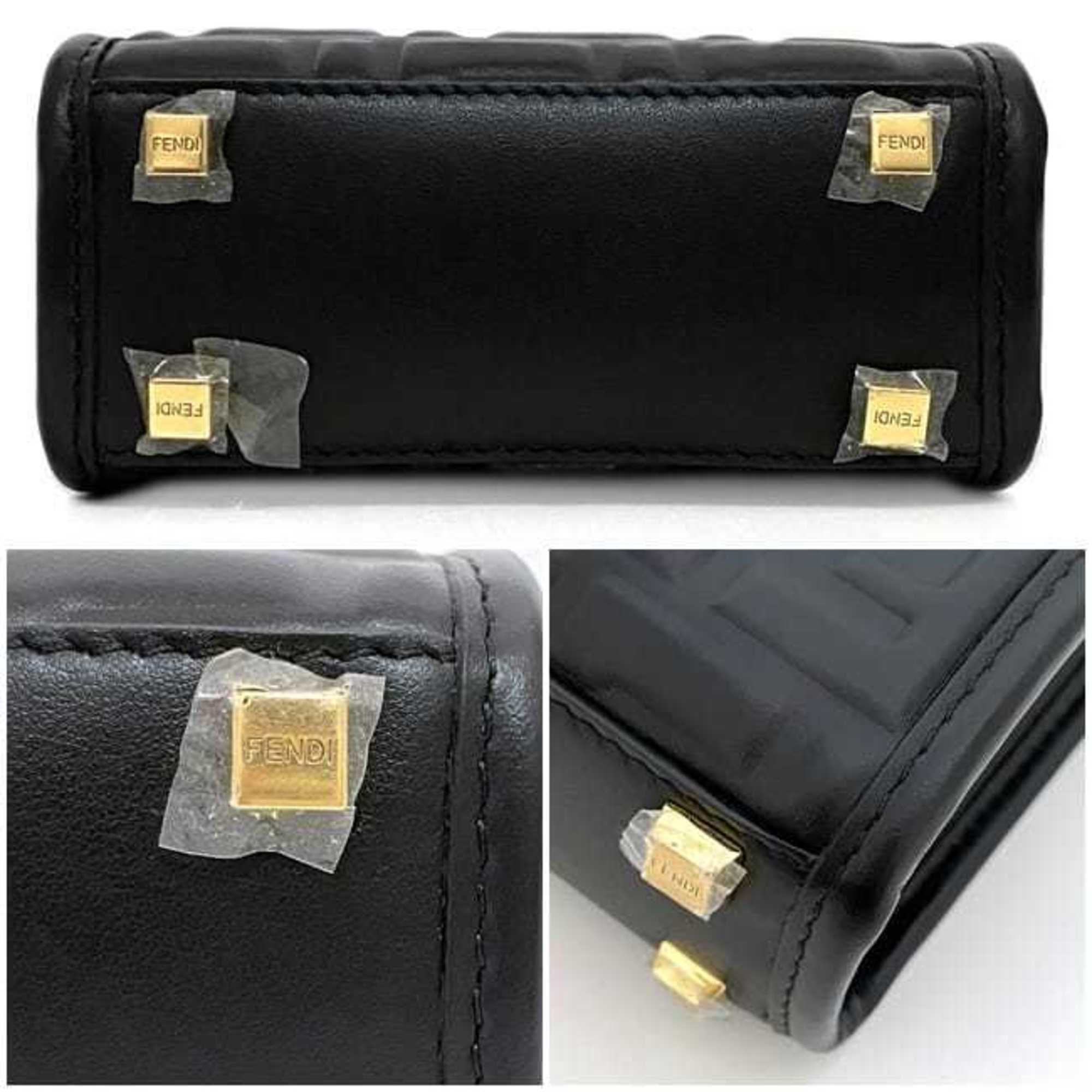 Fendi 2-way bag Sunshine f-21250 Black Tortoiseshell 8BS051 Leather FENDI FF Embossed Women's Compact