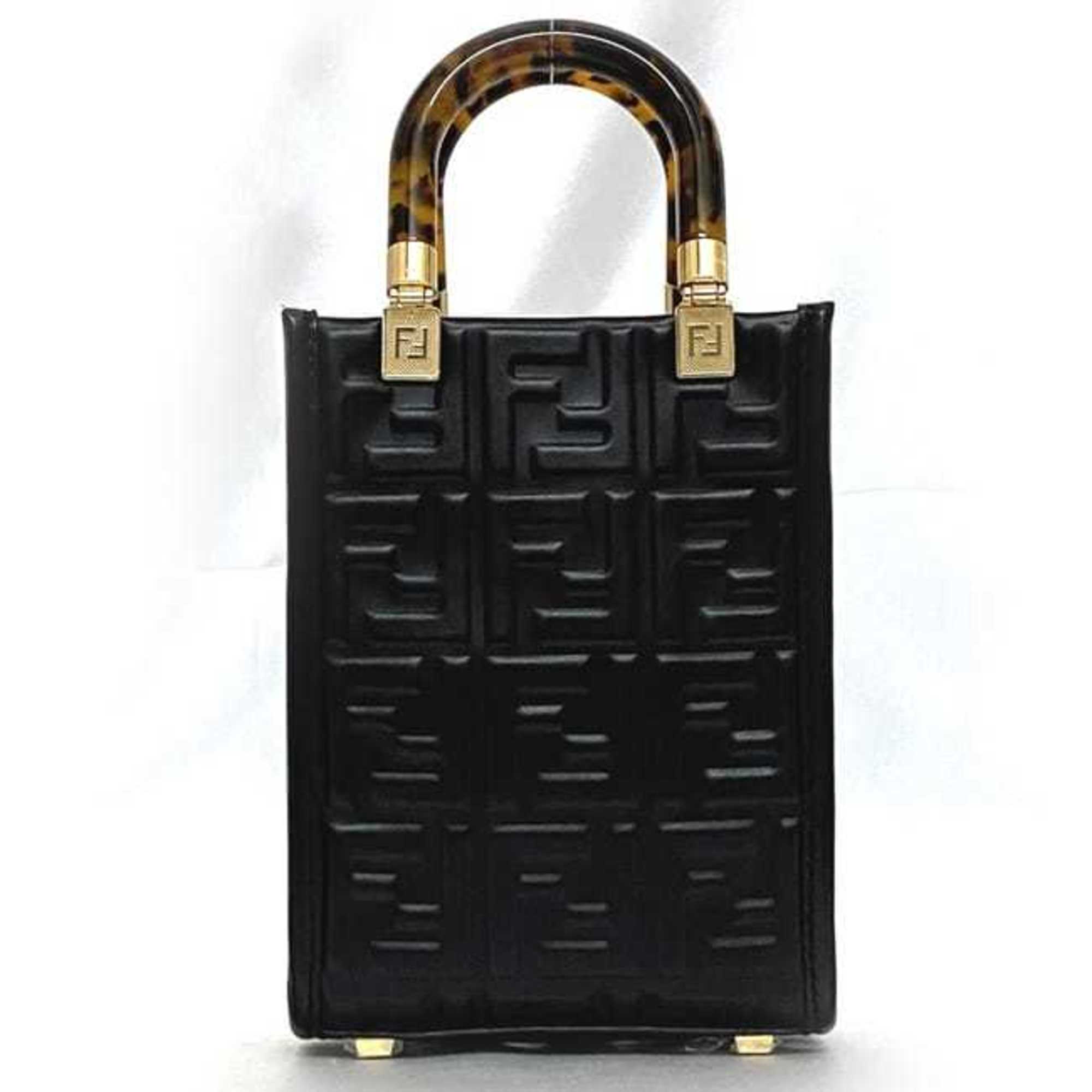 Fendi 2-way bag Sunshine f-21250 Black Tortoiseshell 8BS051 Leather FENDI FF Embossed Women's Compact