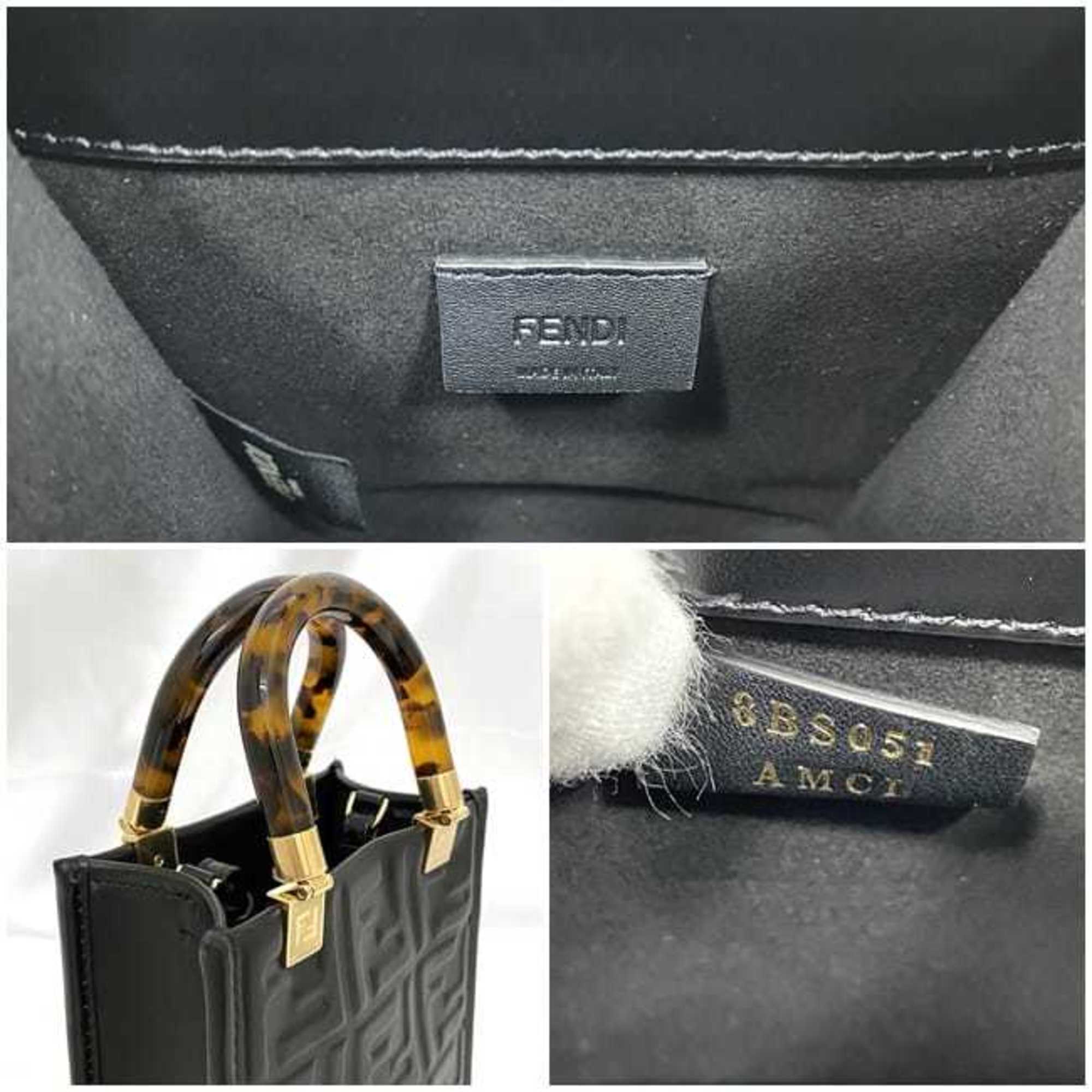 Fendi 2-way bag Sunshine f-21250 Black Tortoiseshell 8BS051 Leather FENDI FF Embossed Women's Compact