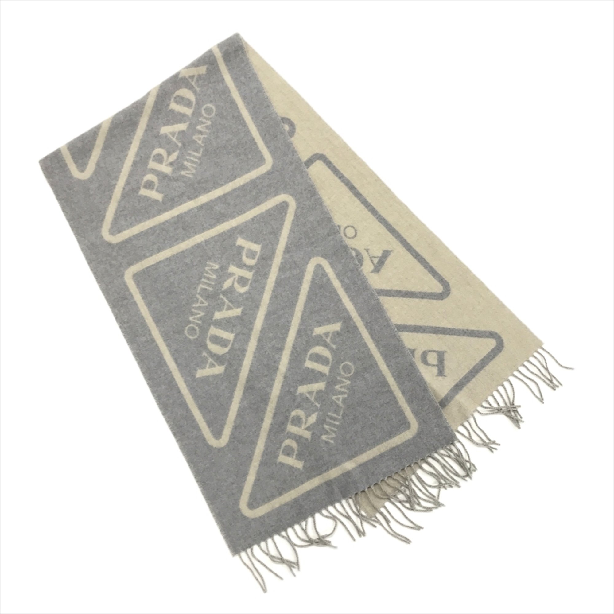 PRADA Scarf Cashmere Gray Beige Double Face Unisex