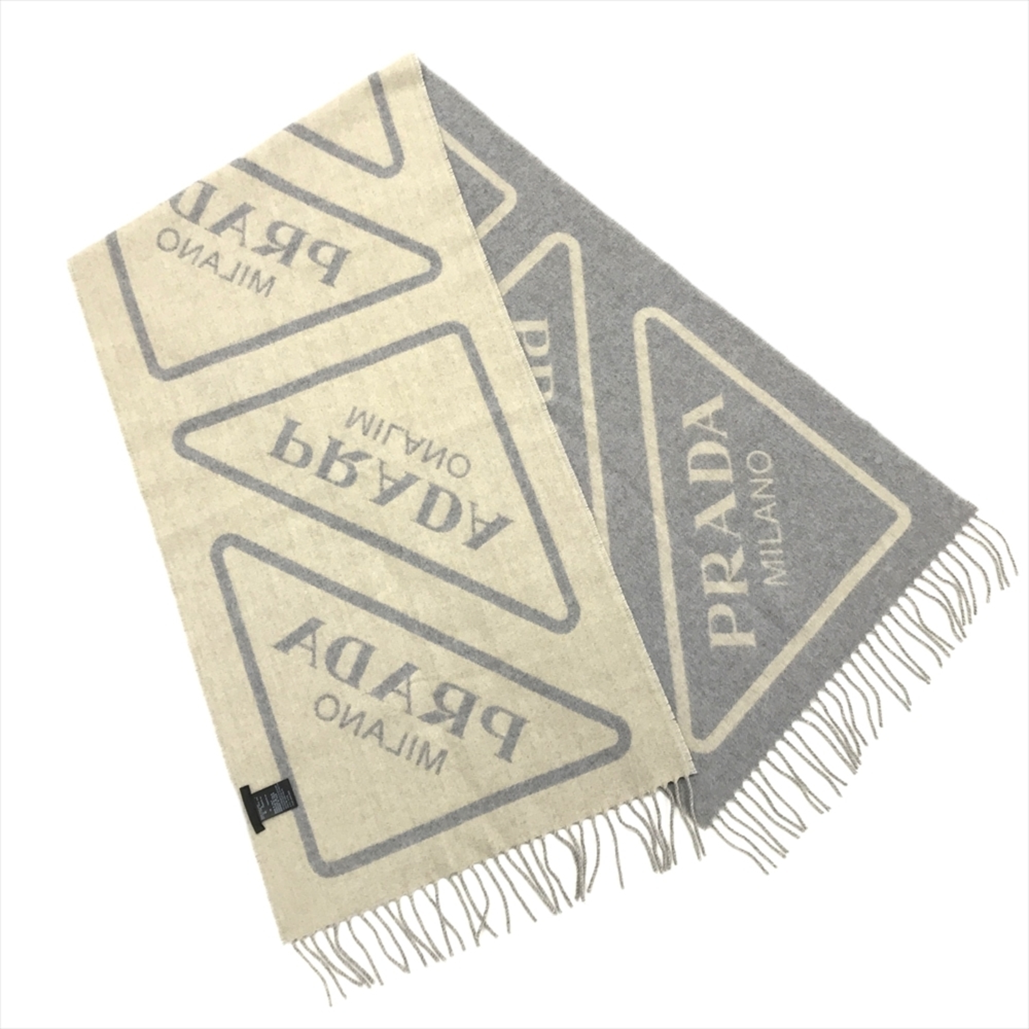 PRADA Scarf Cashmere Gray Beige Double Face Unisex