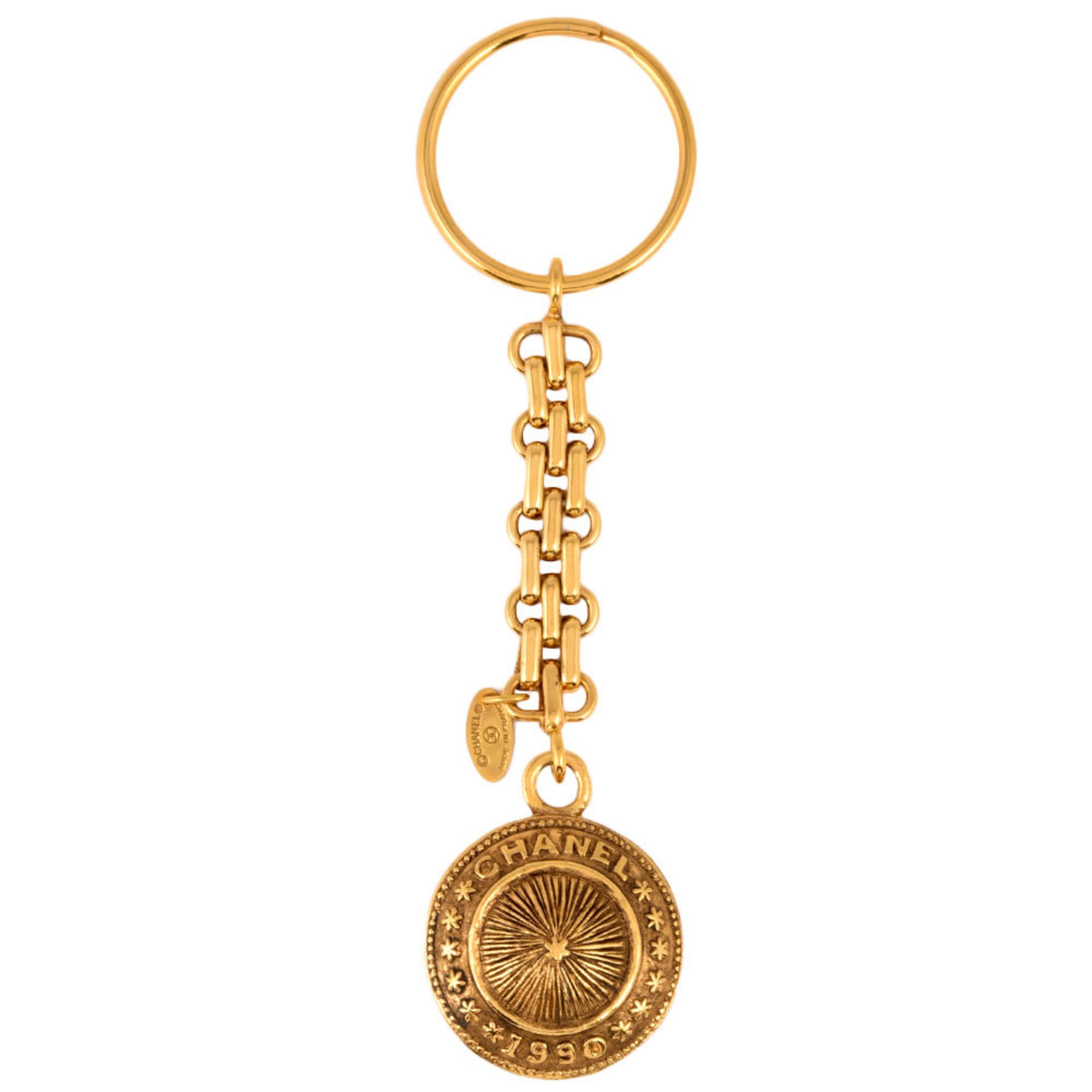 CHANEL 1990 Charm Keychain Keyring Chain GP Round Circle