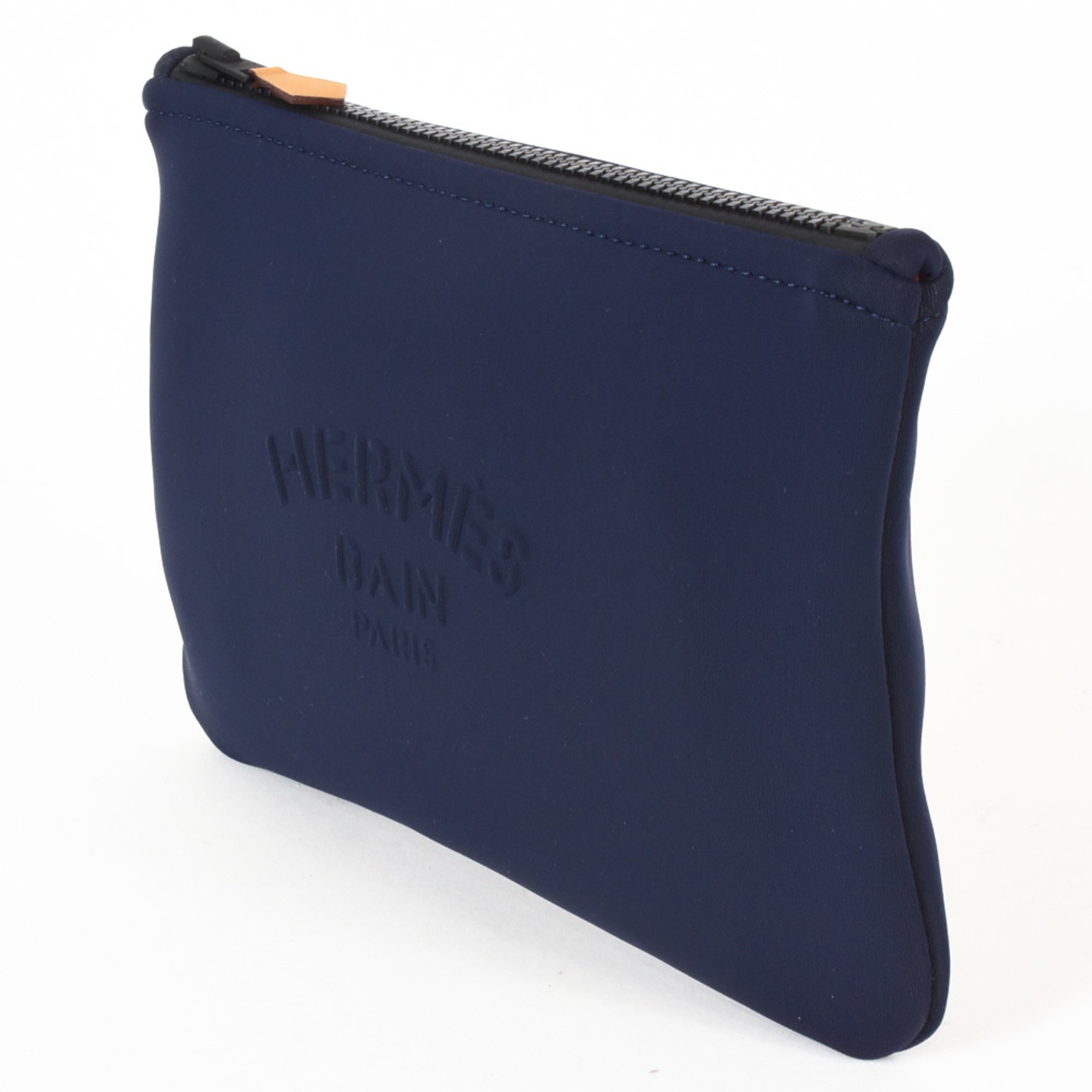 Hermes Neoban PM Pouch Nylon Polyurethane Navy Pochette Clutch Bag