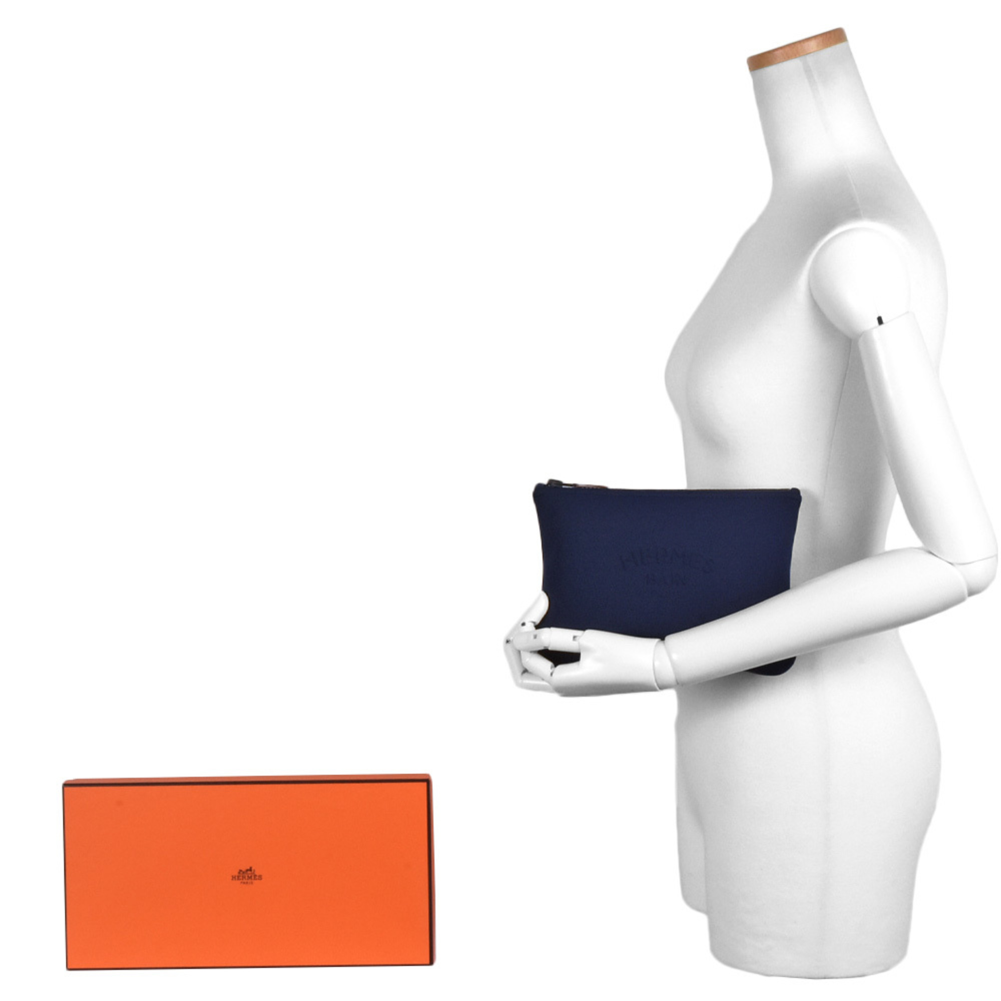 Hermes Neoban PM Pouch Nylon Polyurethane Navy Pochette Clutch Bag