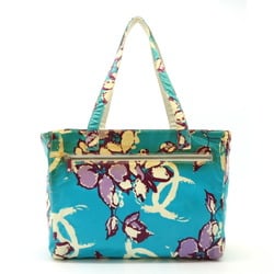 CHANEL Chanel High Summer Tote Bag Shoulder Coco Mark Flower Coated Canvas Turquoise Blue A16730