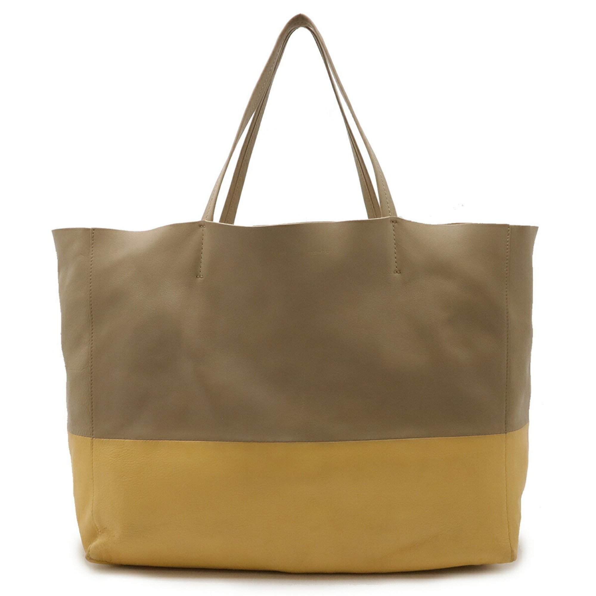 CELINE Celine Horizontal Cabas Tote Bag Large Shoulder Bicolor Leather Sand Beige Saffron Yellow