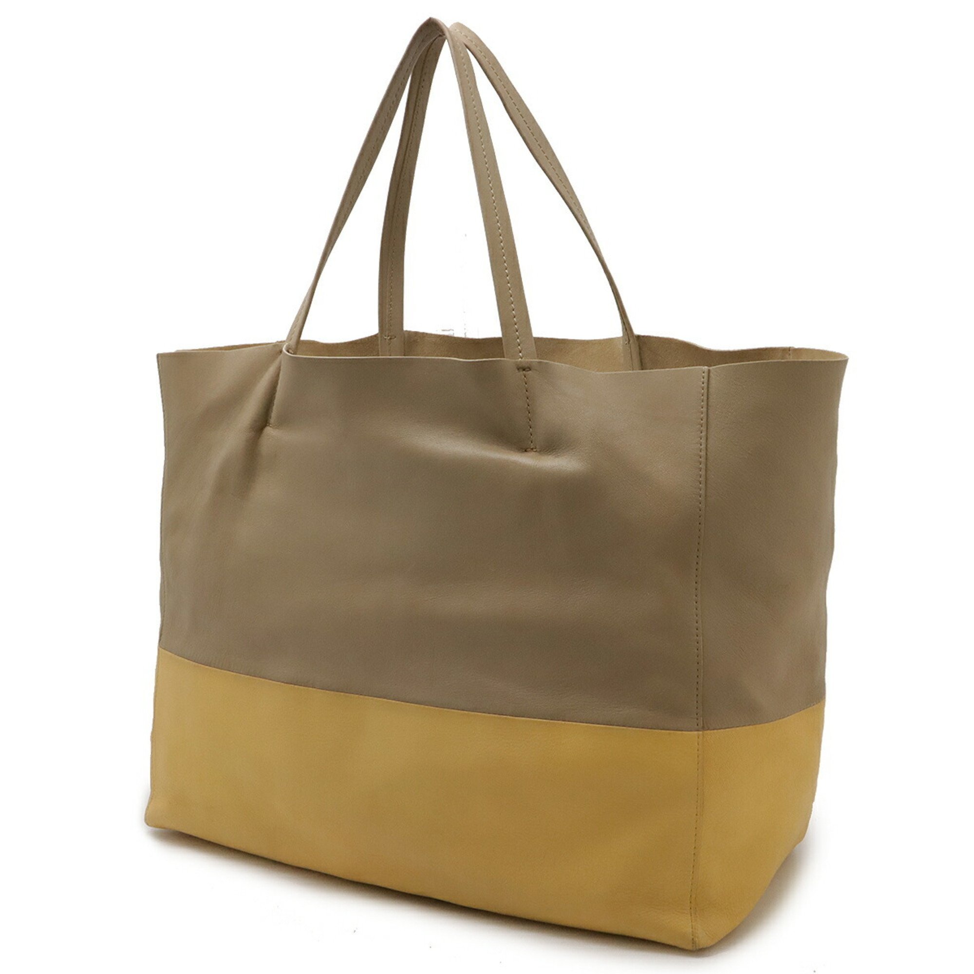 CELINE Celine Horizontal Cabas Tote Bag Large Shoulder Bicolor Leather Sand Beige Saffron Yellow