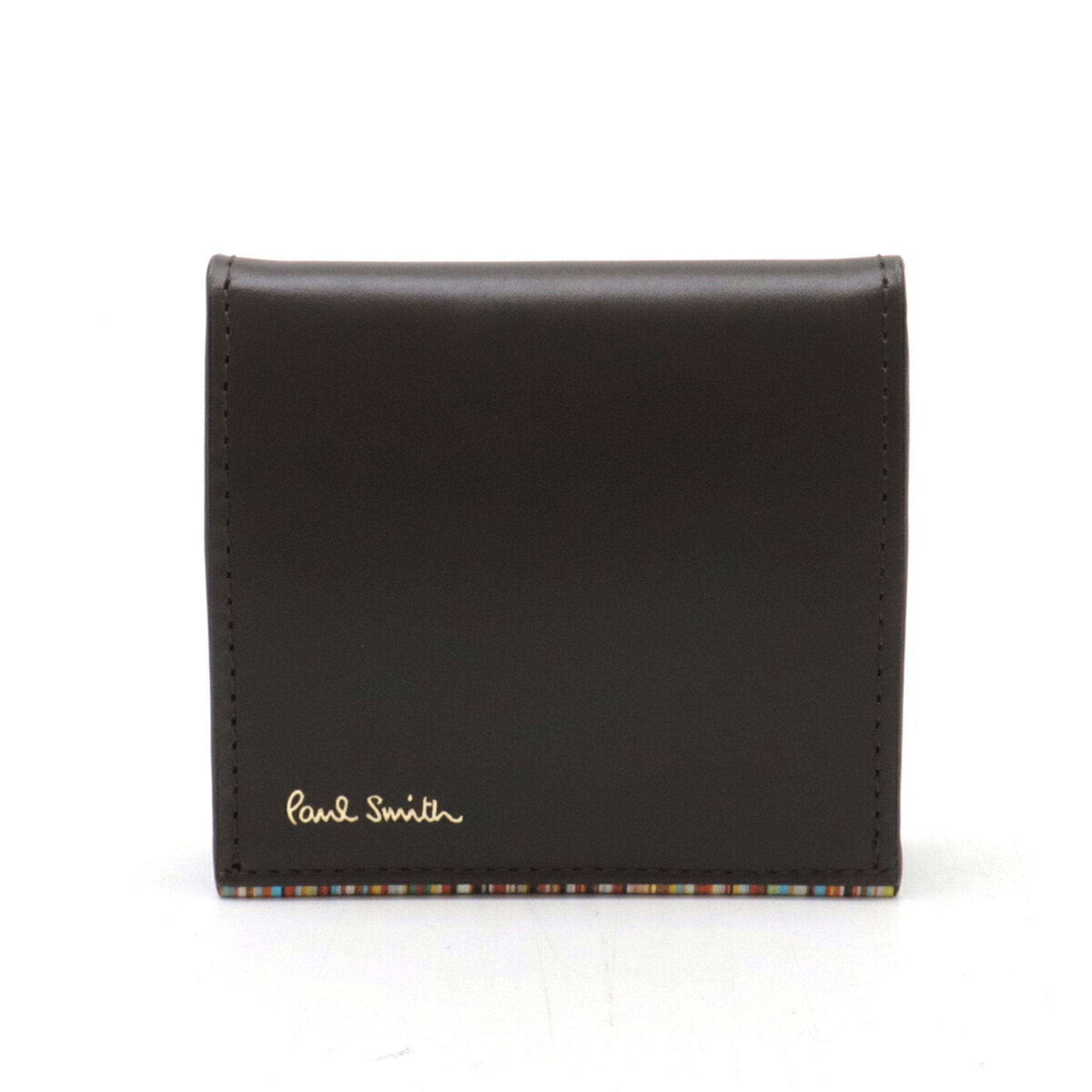 Paul Smith Stripe Point Coin Case Purse Leather Dark Brown 873301 P750