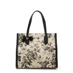 GUCCI GG Ribbon Herbarium Tote Bag Shoulder Canvas Leather Beige Black Limited Edition 432684