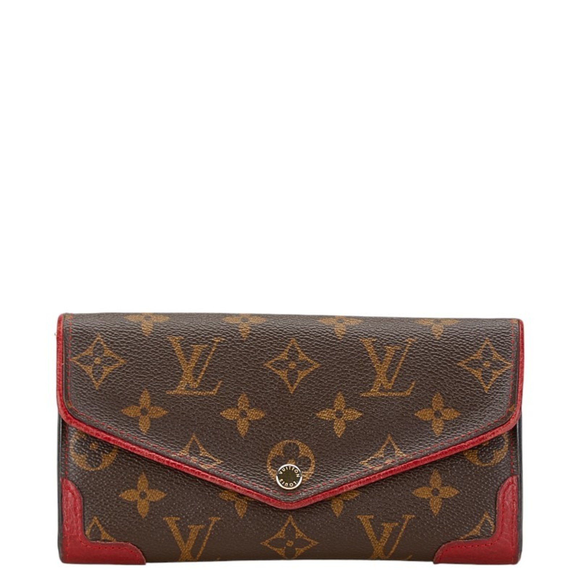 Louis Vuitton Monogram Portefeuille Sarah Retiro Long Wallet M61184 Brown Cerise Red PVC Leather Women's LOUIS VUITTON