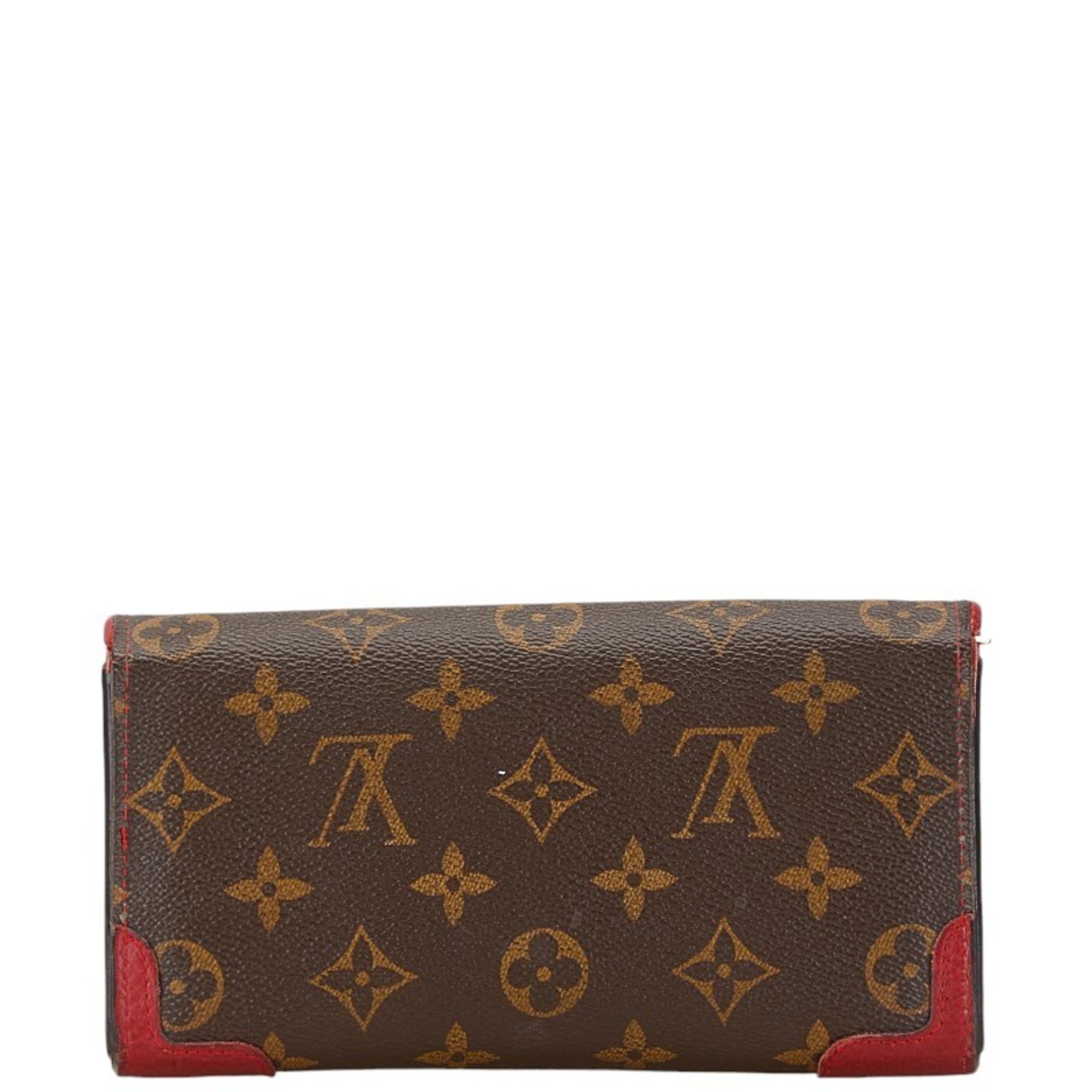 Louis Vuitton Monogram Portefeuille Sarah Retiro Long Wallet M61184 Brown Cerise Red PVC Leather Women's LOUIS VUITTON