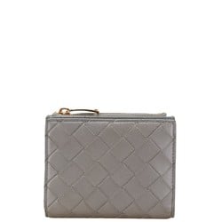 Bottega Veneta Maxi Intrecciato Bi-fold Wallet Grey Leather Women's BOTTEGAVENETA