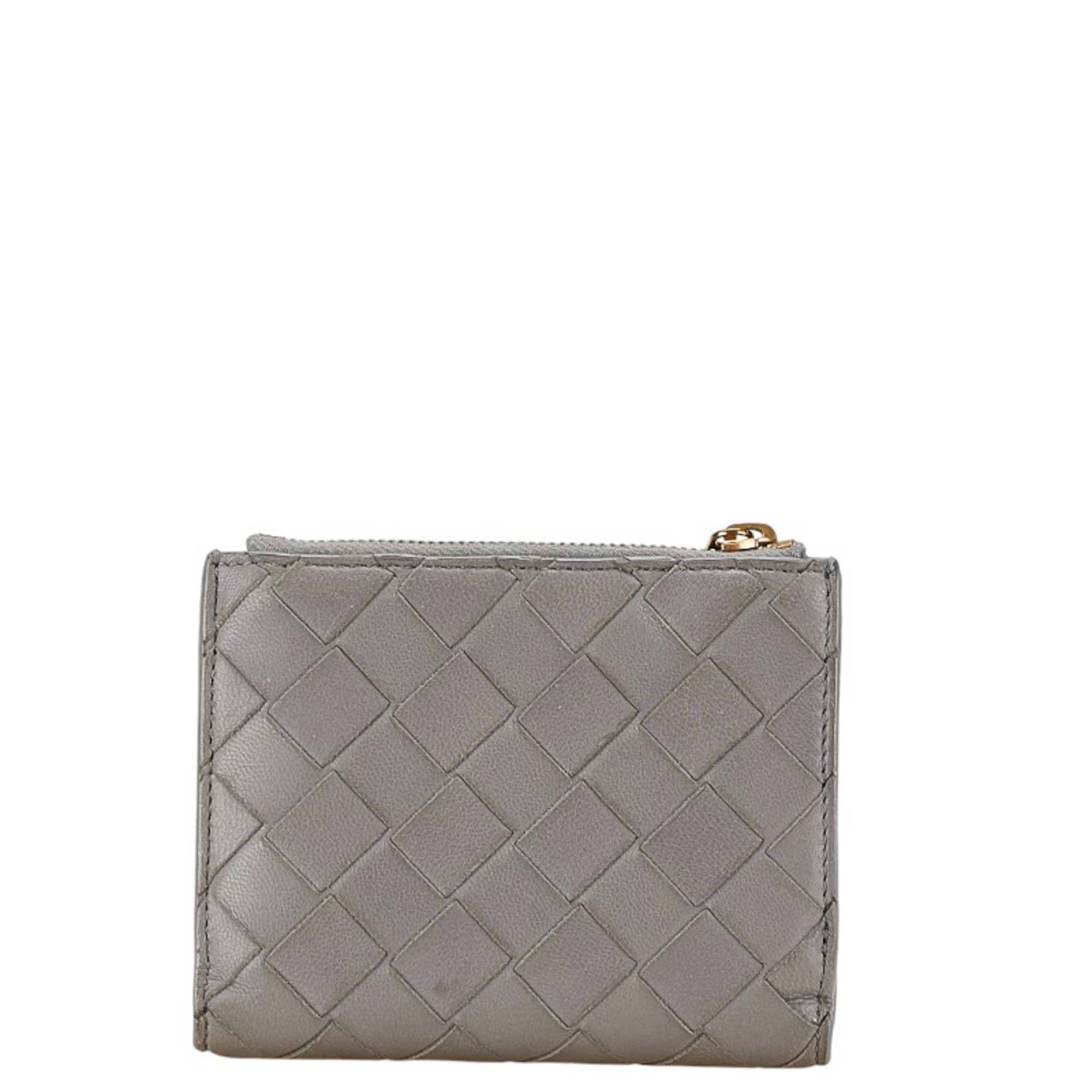 Bottega Veneta Maxi Intrecciato Bi-fold Wallet Grey Leather Women's BOTTEGAVENETA