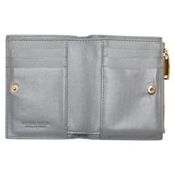 Bottega Veneta Maxi Intrecciato Bi-fold Wallet Grey Leather Women's BOTTEGAVENETA