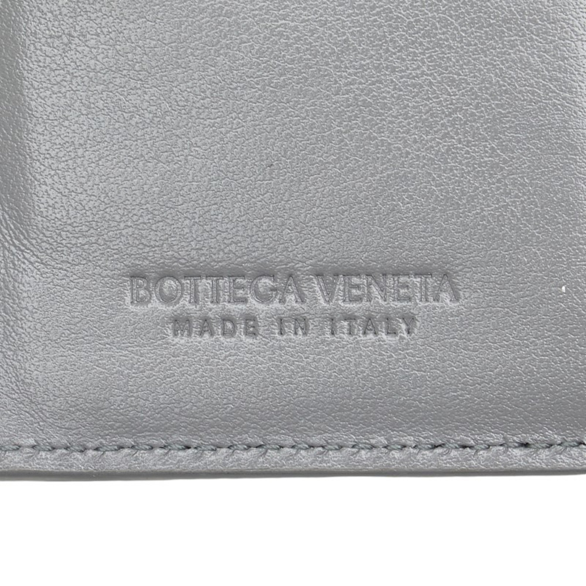 Bottega Veneta Maxi Intrecciato Bi-fold Wallet Grey Leather Women's BOTTEGAVENETA