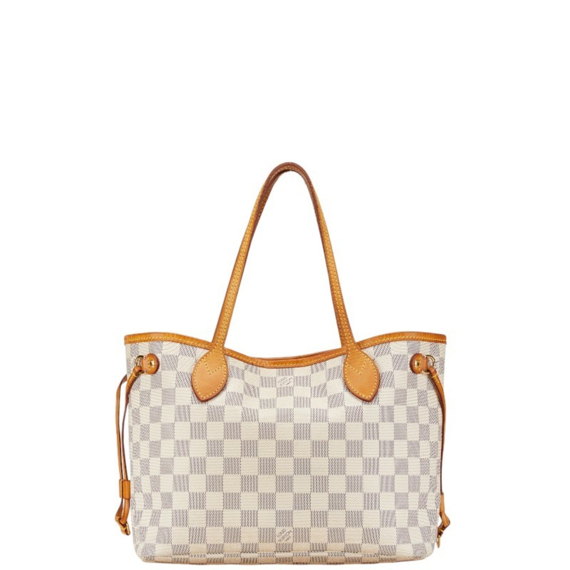 Louis Vuitton Damier Azur Neverfull PM Handbag N51110 White PVC Leather Women's LOUIS VUITTON