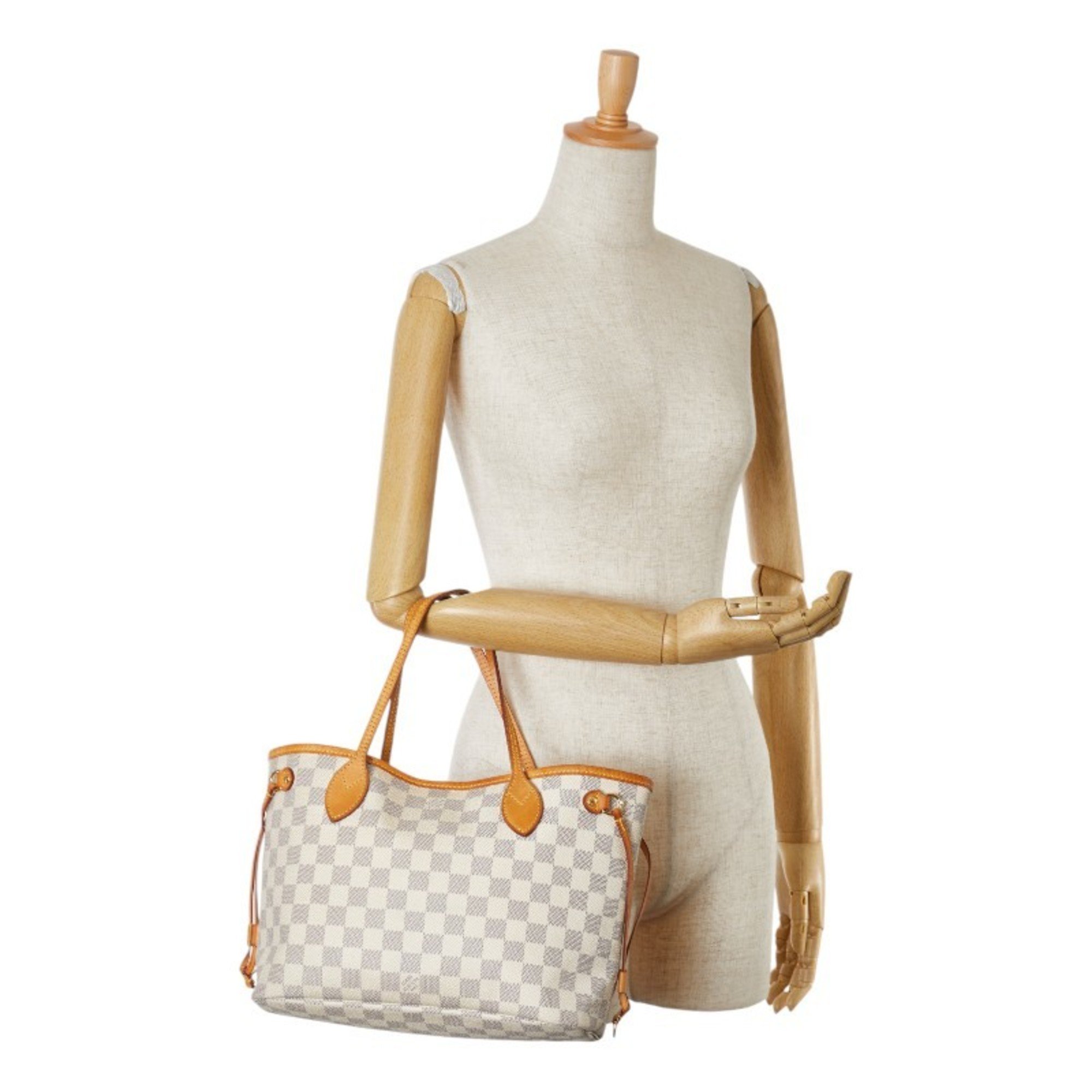 Louis Vuitton Damier Azur Neverfull PM Handbag N51110 White PVC Leather Women's LOUIS VUITTON