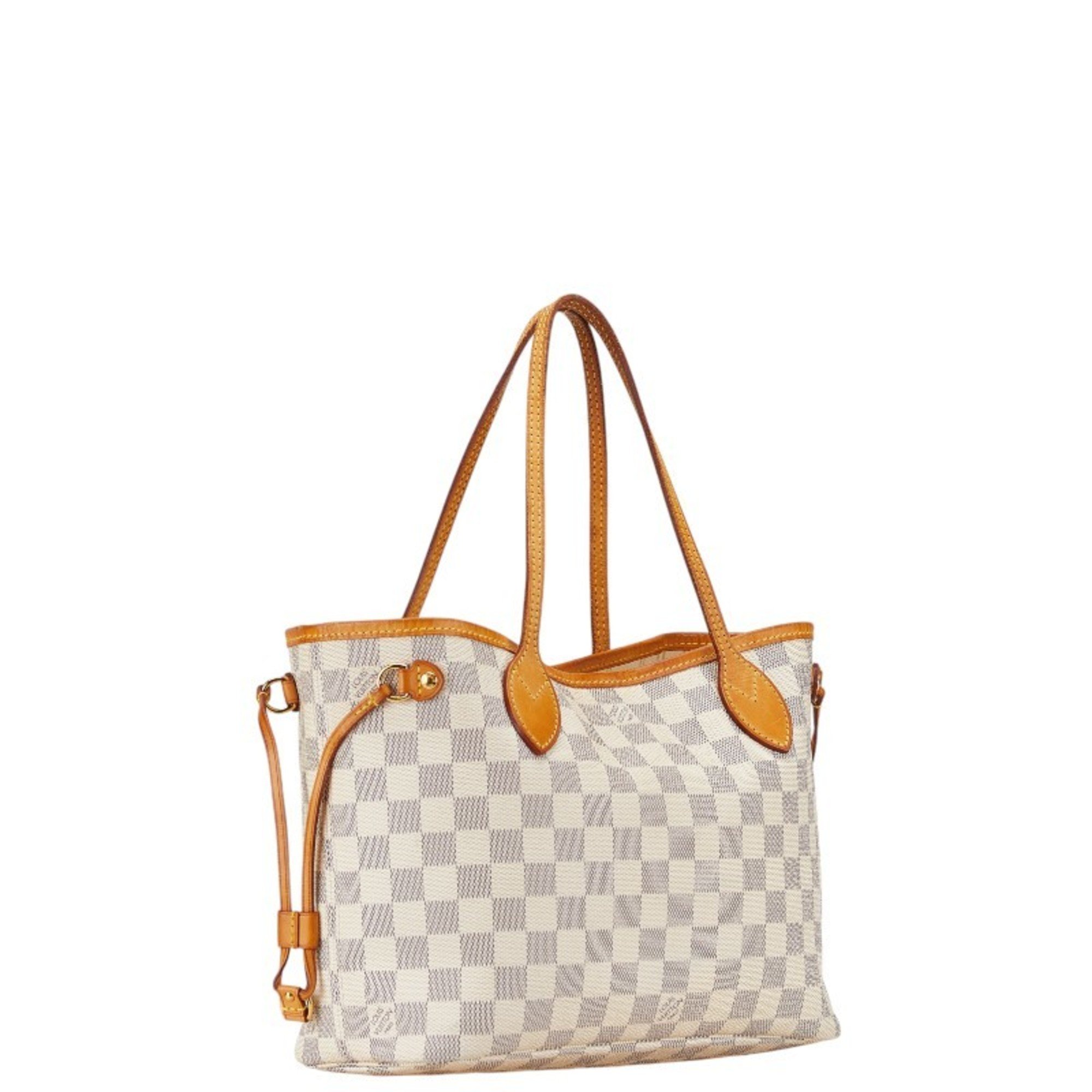 Louis Vuitton Damier Azur Neverfull PM Handbag N51110 White PVC Leather Women's LOUIS VUITTON