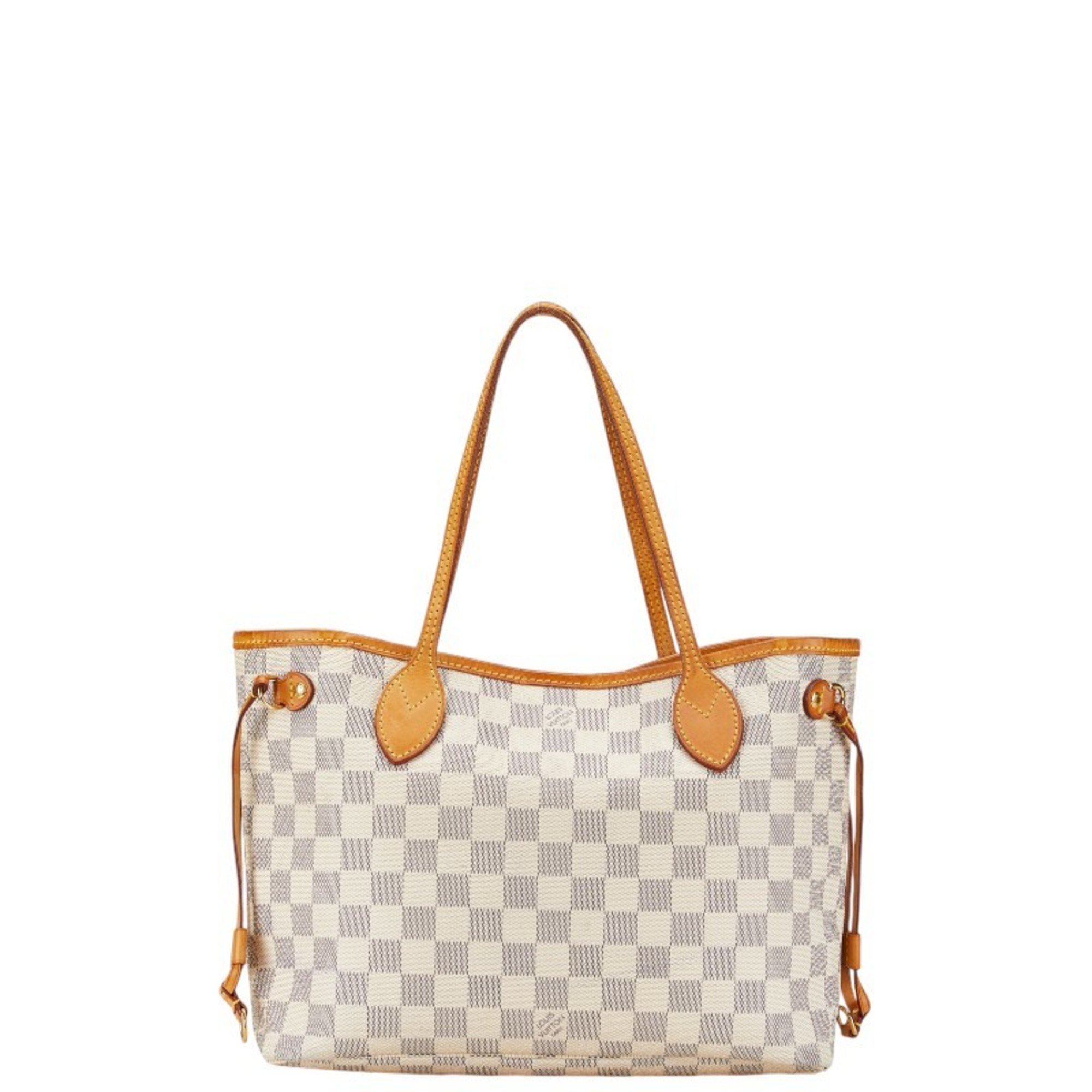 Louis Vuitton Damier Azur Neverfull PM Handbag N51110 White PVC Leather Women's LOUIS VUITTON