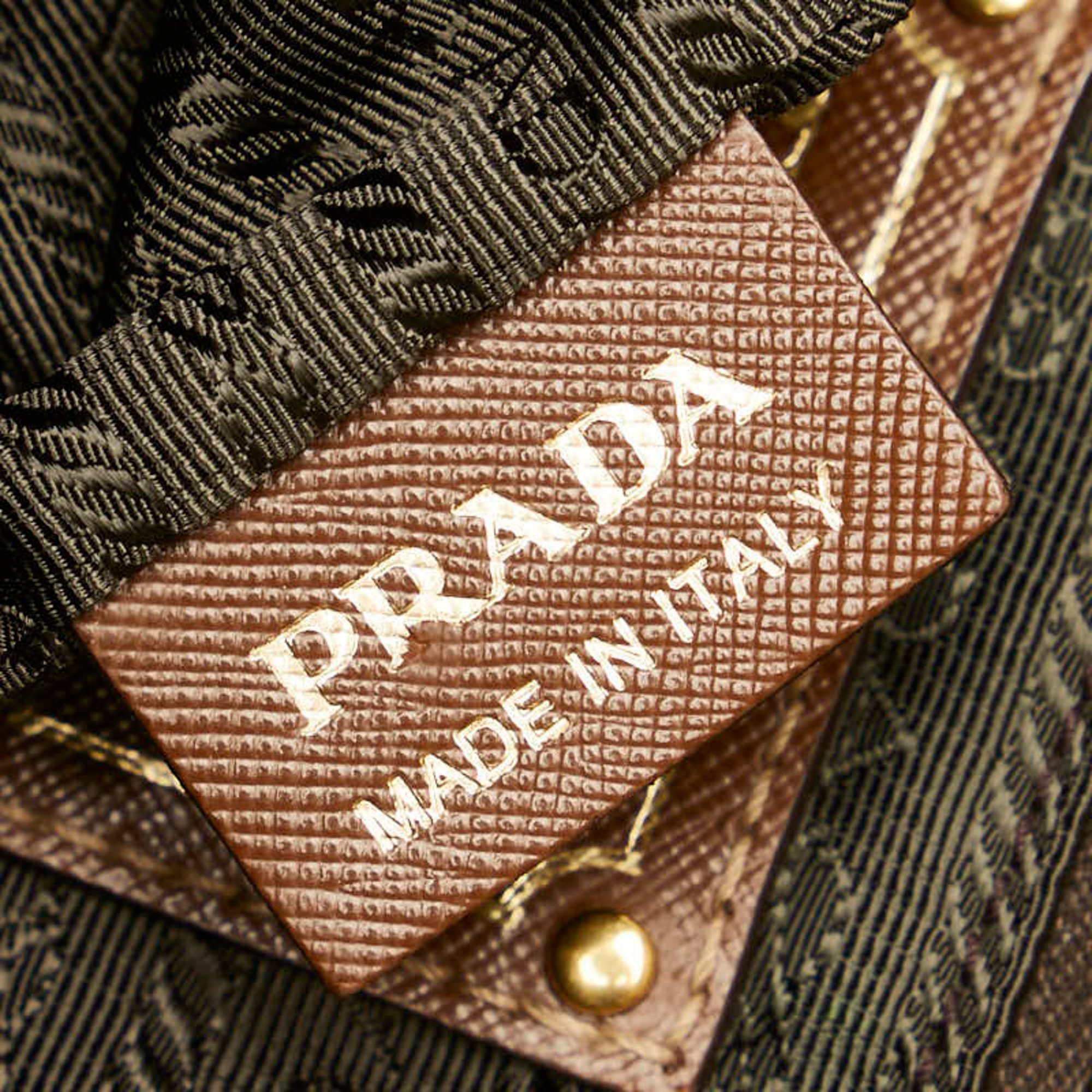 Prada Canapa handbag, tote bag, shoulder khaki green, brown, nylon, leather, women's PRADA