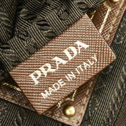 Prada Canapa handbag, tote bag, shoulder khaki green, brown, nylon, leather, women's PRADA