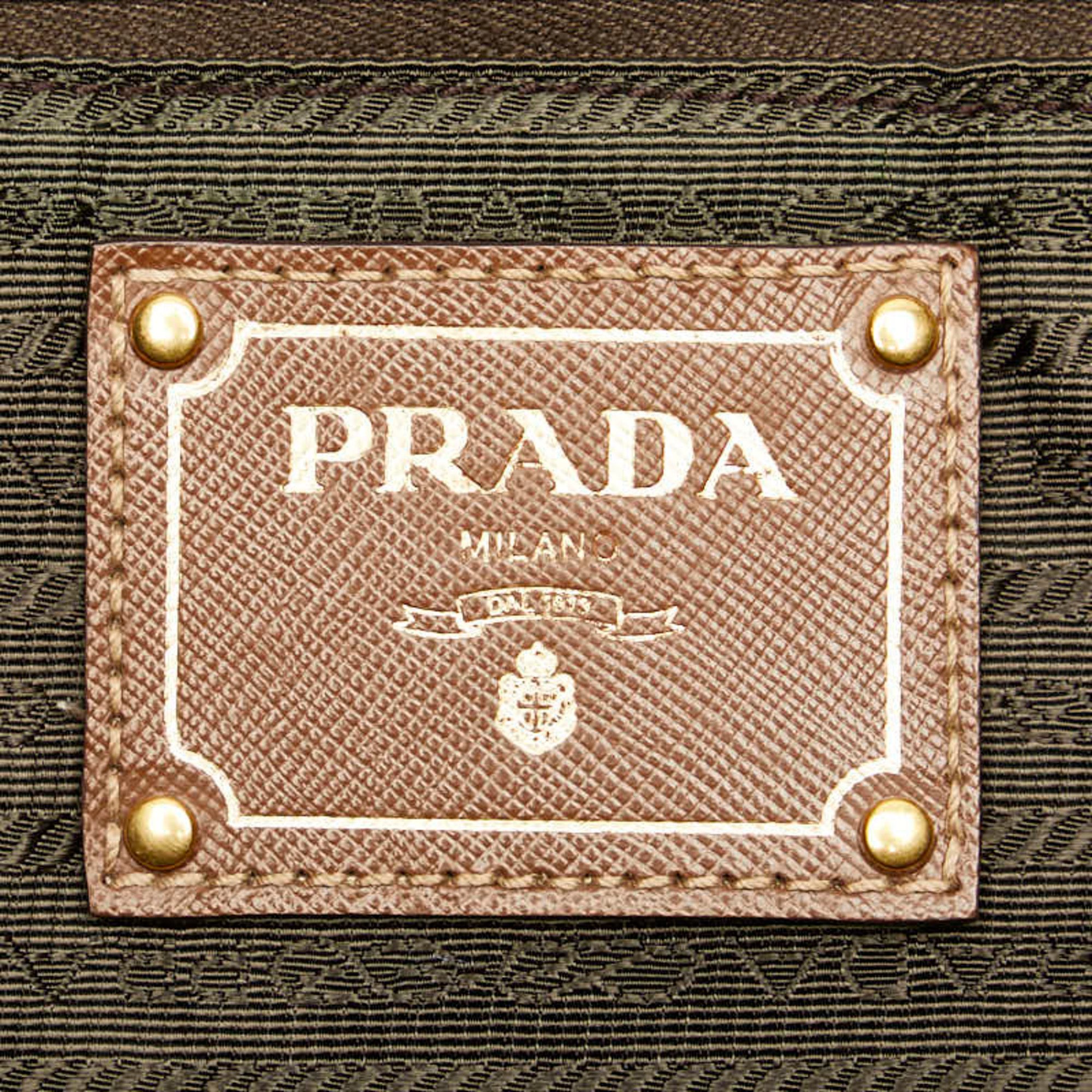 Prada Canapa handbag, tote bag, shoulder khaki green, brown, nylon, leather, women's PRADA