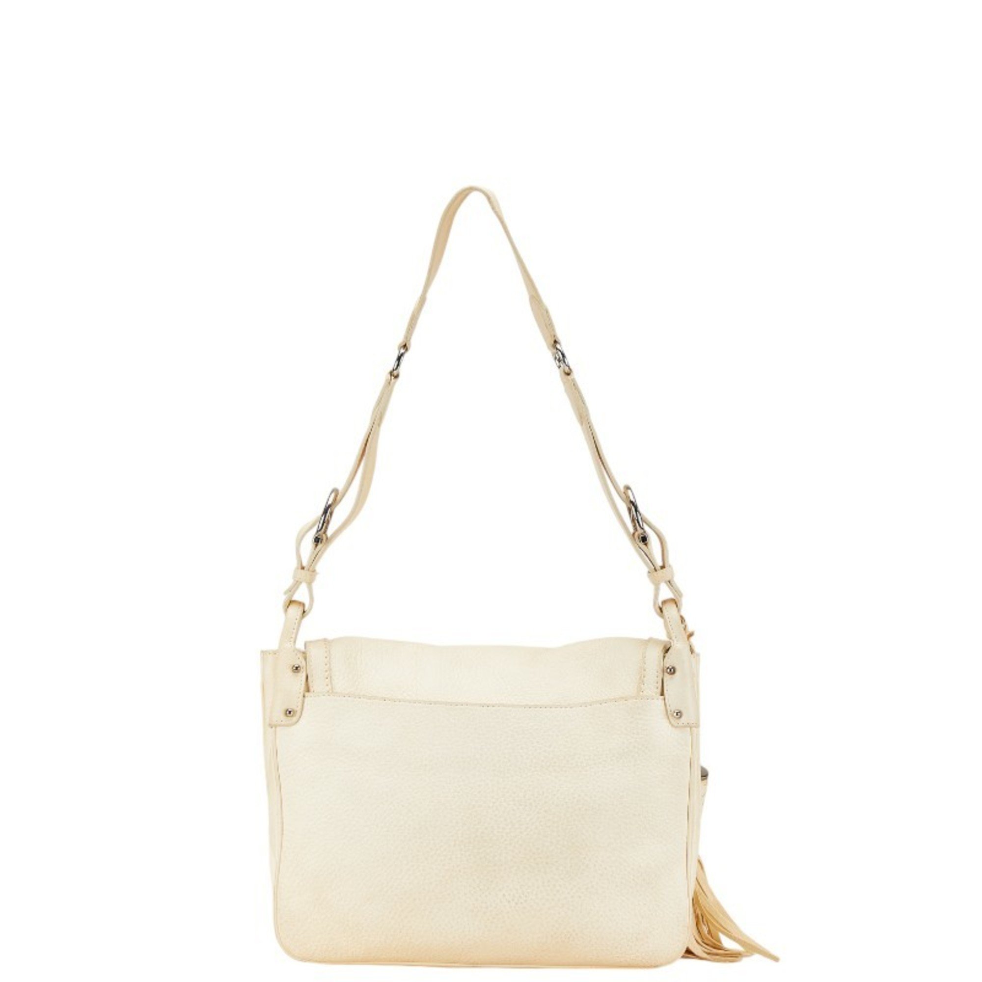 Salvatore Ferragamo Gancini Bag Handbag Ivory White Leather Women's