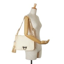 Salvatore Ferragamo Gancini Bag Handbag Ivory White Leather Women's