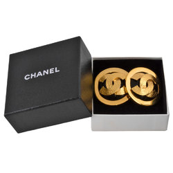 CHANEL Coco Mark Round Earrings Diameter approx. 35mm GP Black Gold Ladies Circle